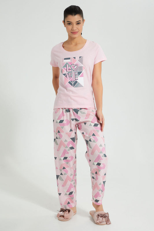 Redtag-Pink-Printed-Pyjama-Set-Colour:Pink,-Filter:Women's-Clothing,-New-In,-New-In-Women,-Non-Sale,-S22B,-Section:Women,-Women-Pyjama-Sets-Women's-