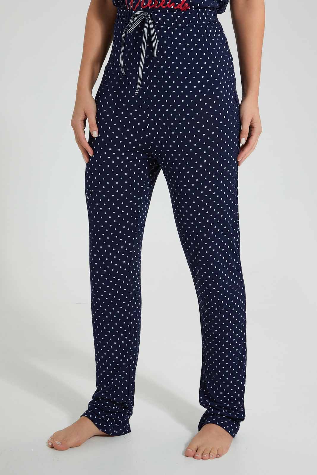 Redtag-Navy-Polka-Printed-Pyjama-Set-Colour:Navy,-Filter:Women's-Clothing,-New-In,-New-In-Women,-Non-Sale,-S22B,-Section:Women,-Women-Pyjama-Sets-Women's-