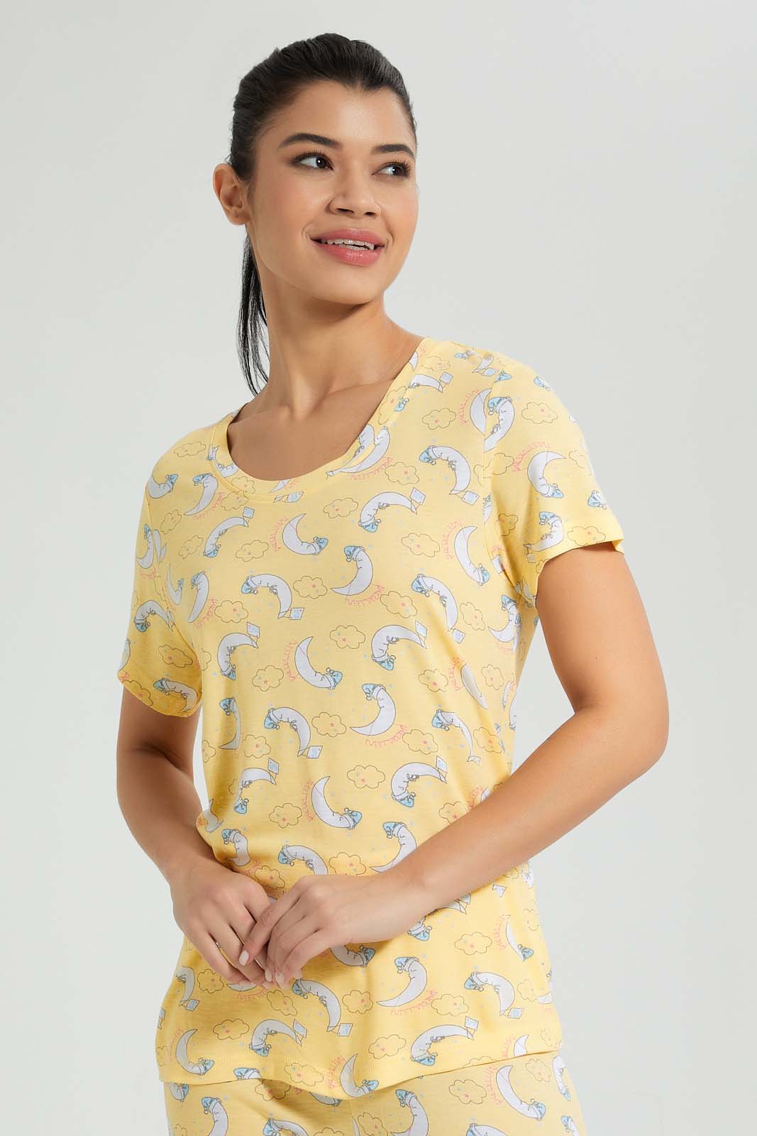Redtag-Yellow-Allover-Printed-Pyjama-Set-Colour:Yellow,-Filter:Women's-Clothing,-New-In,-New-In-Women,-Non-Sale,-S22B,-Section:Women,-Women-Pyjama-Sets-Women's-