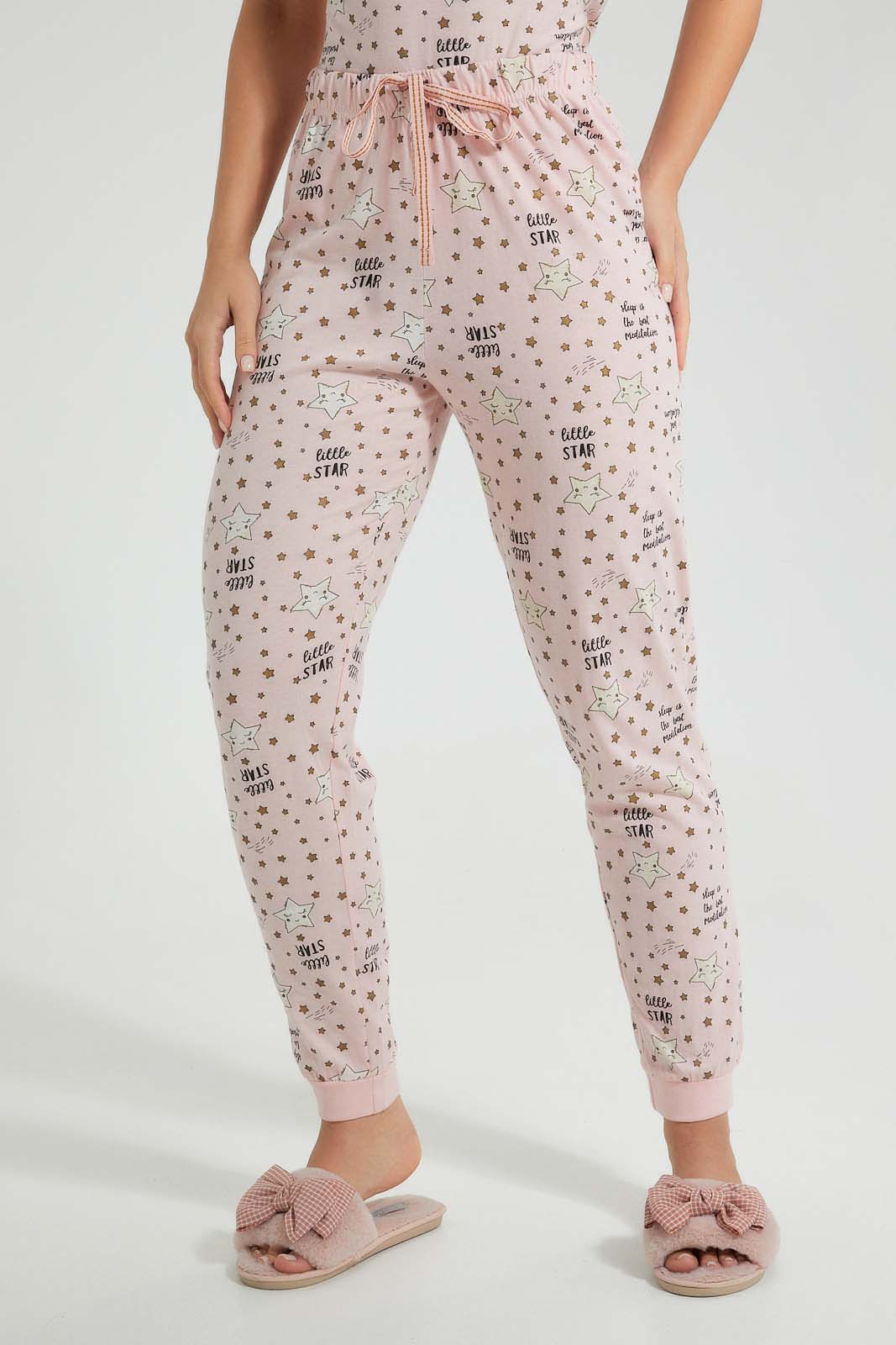 Redtag-Peach-Allover-Printed-Pyjama-Set-Colour:Pink,-Filter:Women's-Clothing,-New-In,-New-In-Women,-Non-Sale,-S22B,-Section:Women,-Women-Pyjama-Sets-Women's-