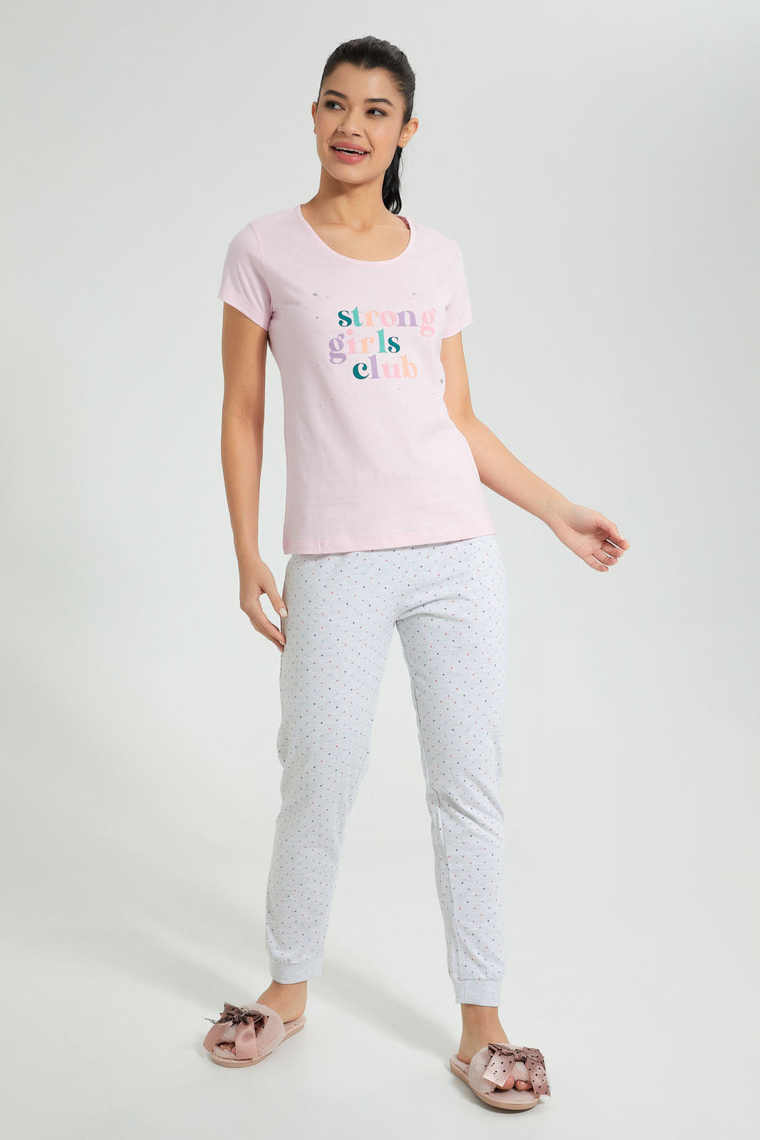 Redtag-Pink-Strong-Girls-Printed-Pyjama-Set-Colour:Pink,-Filter:Women's-Clothing,-New-In,-New-In-Women,-Non-Sale,-S22B,-Section:Women,-Women-Pyjama-Sets-Women's-