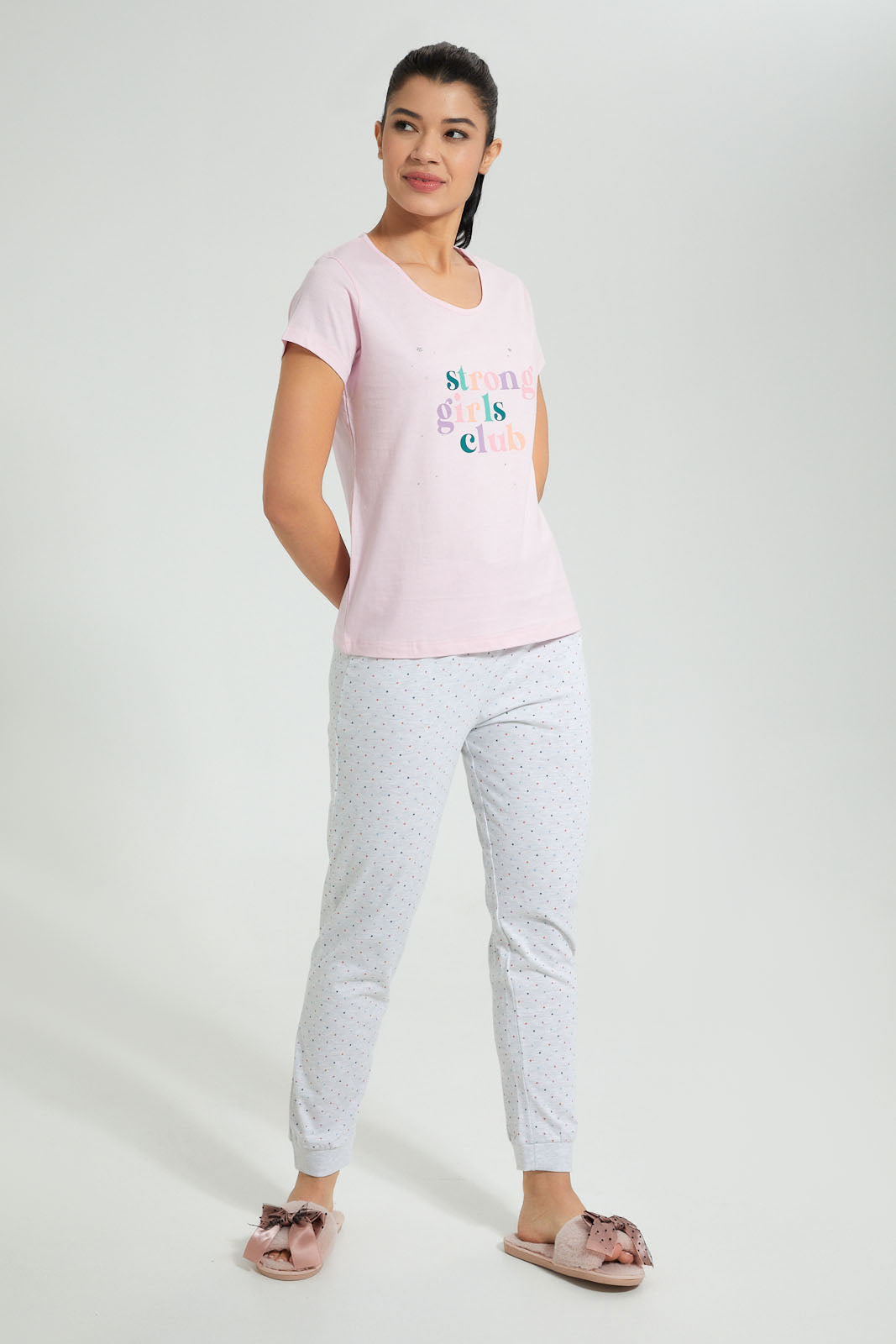 Redtag-Pink-Strong-Girls-Printed-Pyjama-Set-Colour:Pink,-Filter:Women's-Clothing,-New-In,-New-In-Women,-Non-Sale,-S22B,-Section:Women,-Women-Pyjama-Sets-Women's-