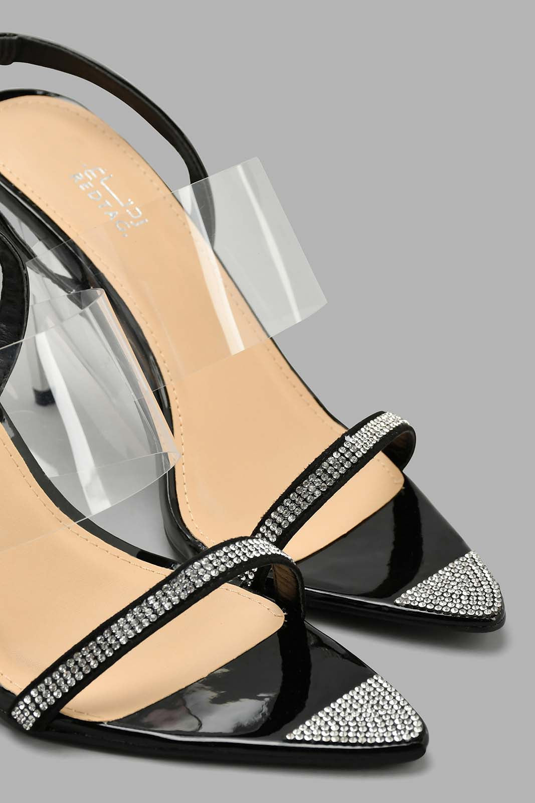 Redtag-Black-Patent-Diamante-Trim-Sandal-Mules-Women's-
