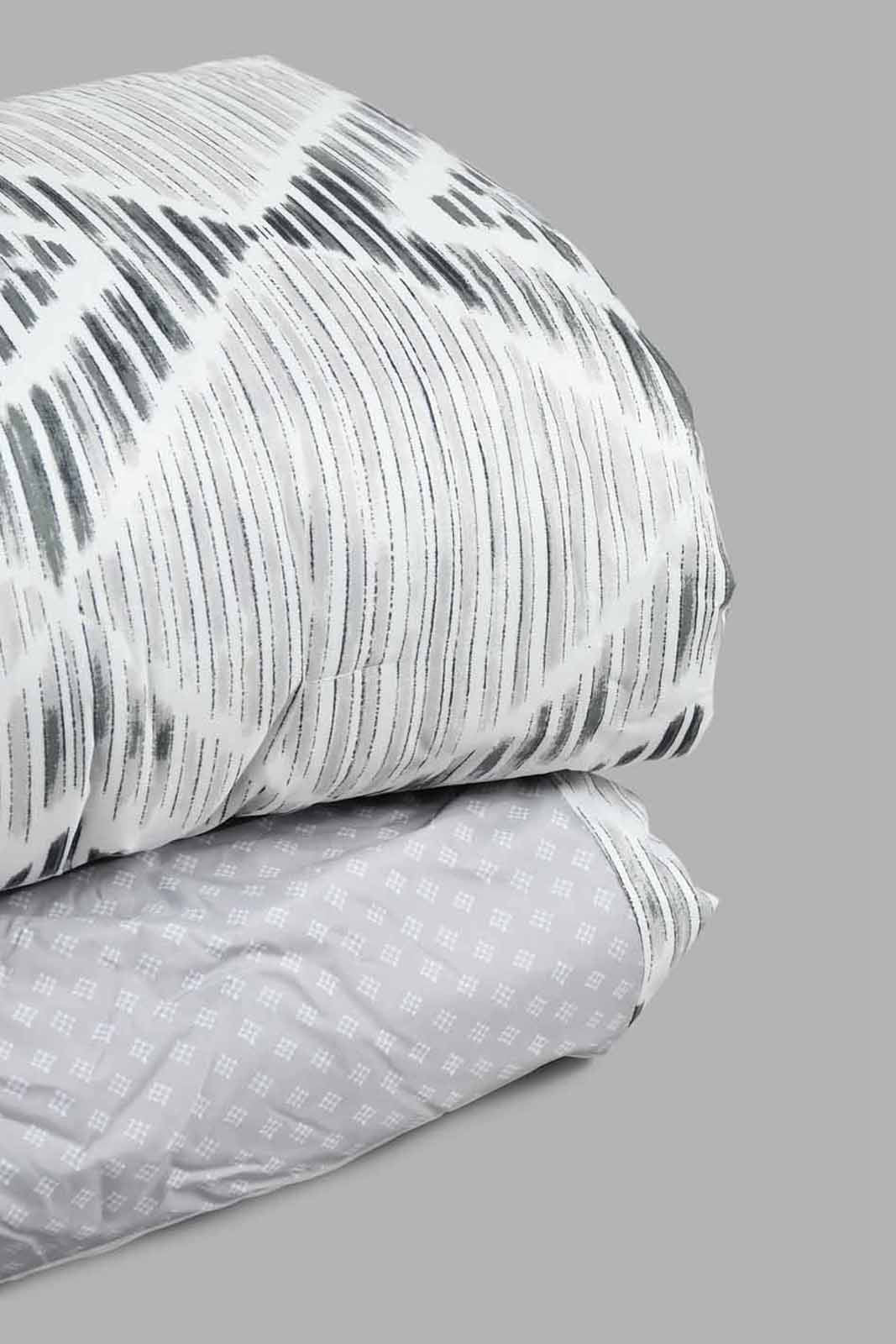 Redtag-Grey-Geometric-Print-6-Piece-Comforter-Set-(Double-Size)-Comforters-Home-Bedroom-