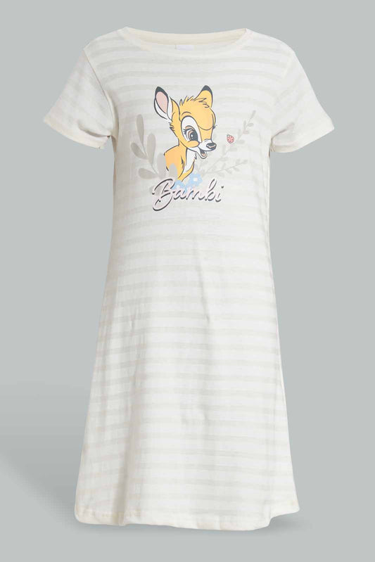 Redtag-Beige-And-Pink-Bambi-Night-Dress-Category:Nightshirts,-CHR,-Colour:Beige,-Colour:Pink,-Deals:4-For-90,-Deals:Sale,-Filter:Senior-Girls-(8-to-14-Yrs),-GSR-Nightshirts,-S22B,-Sale-GSR-APL,-Section:Girls-(0-to-14Yrs)-Senior-Girls-9 to 14 Years