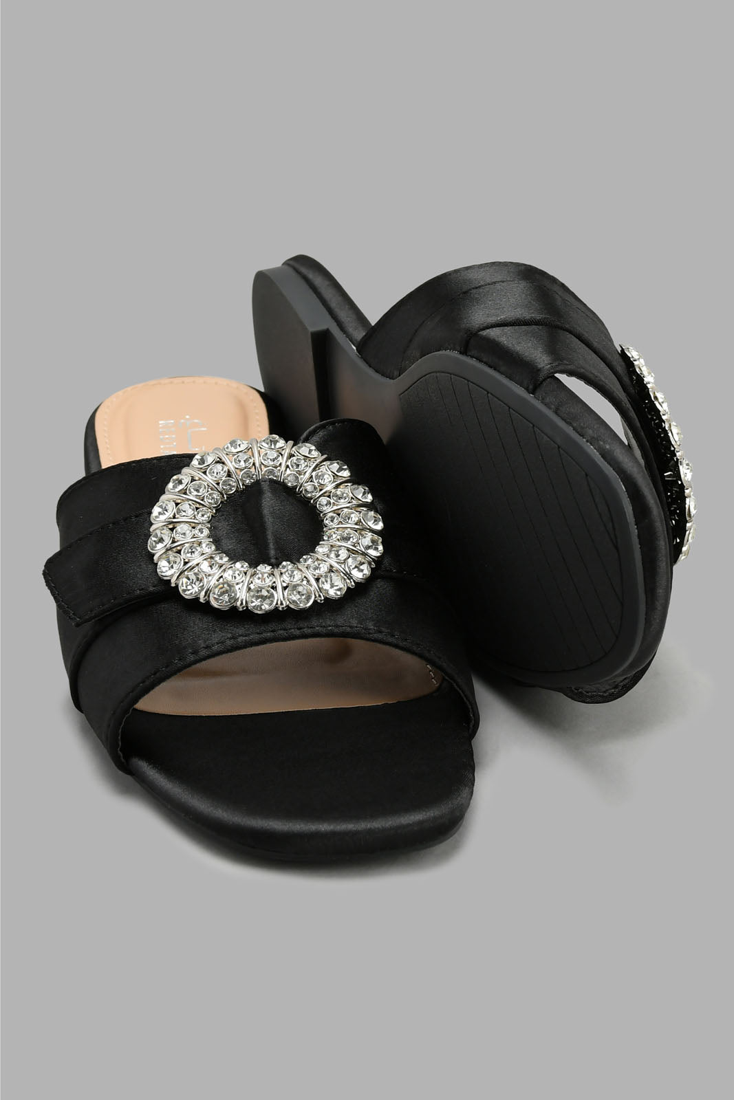 Redtag-Black-Satin-Mule-With-Buckle-Trim-Mules-Women's-