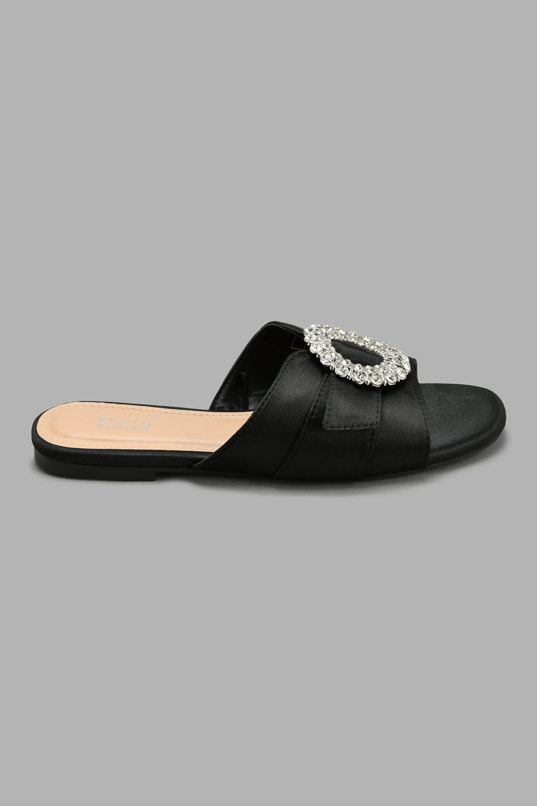 Redtag-Black-Satin-Mule-With-Buckle-Trim-Mules-Women's-