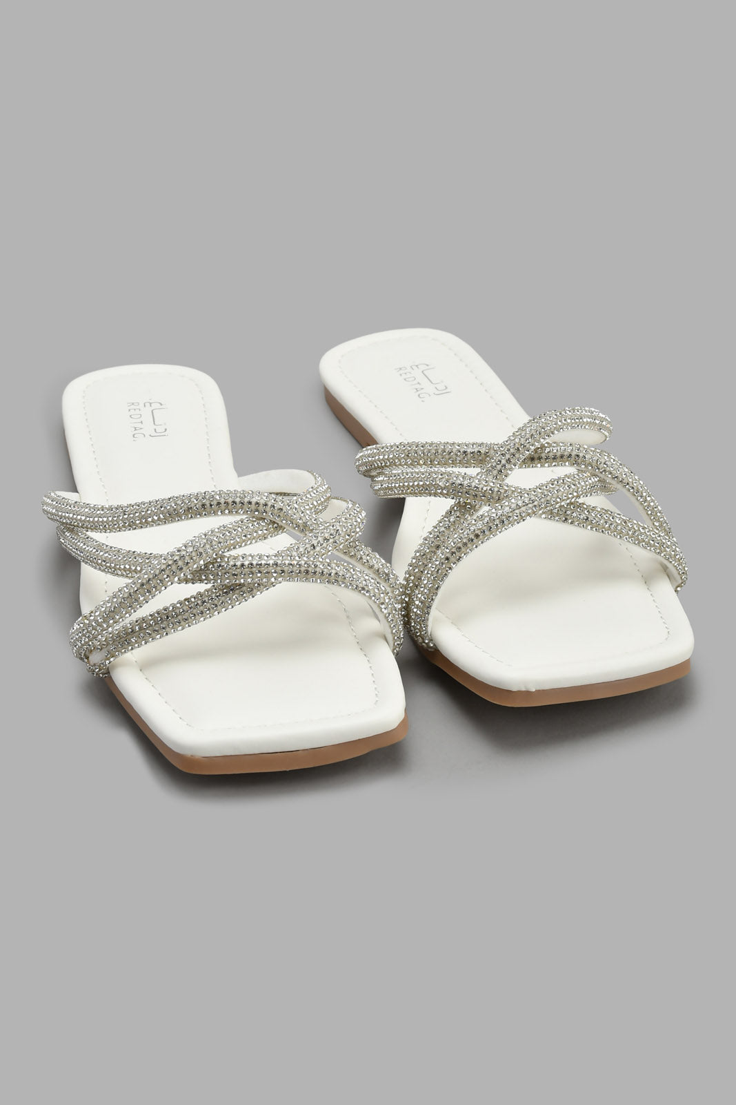 Redtag-White-Diamante-Trim-Strappy-Mule-Mules-Women's-