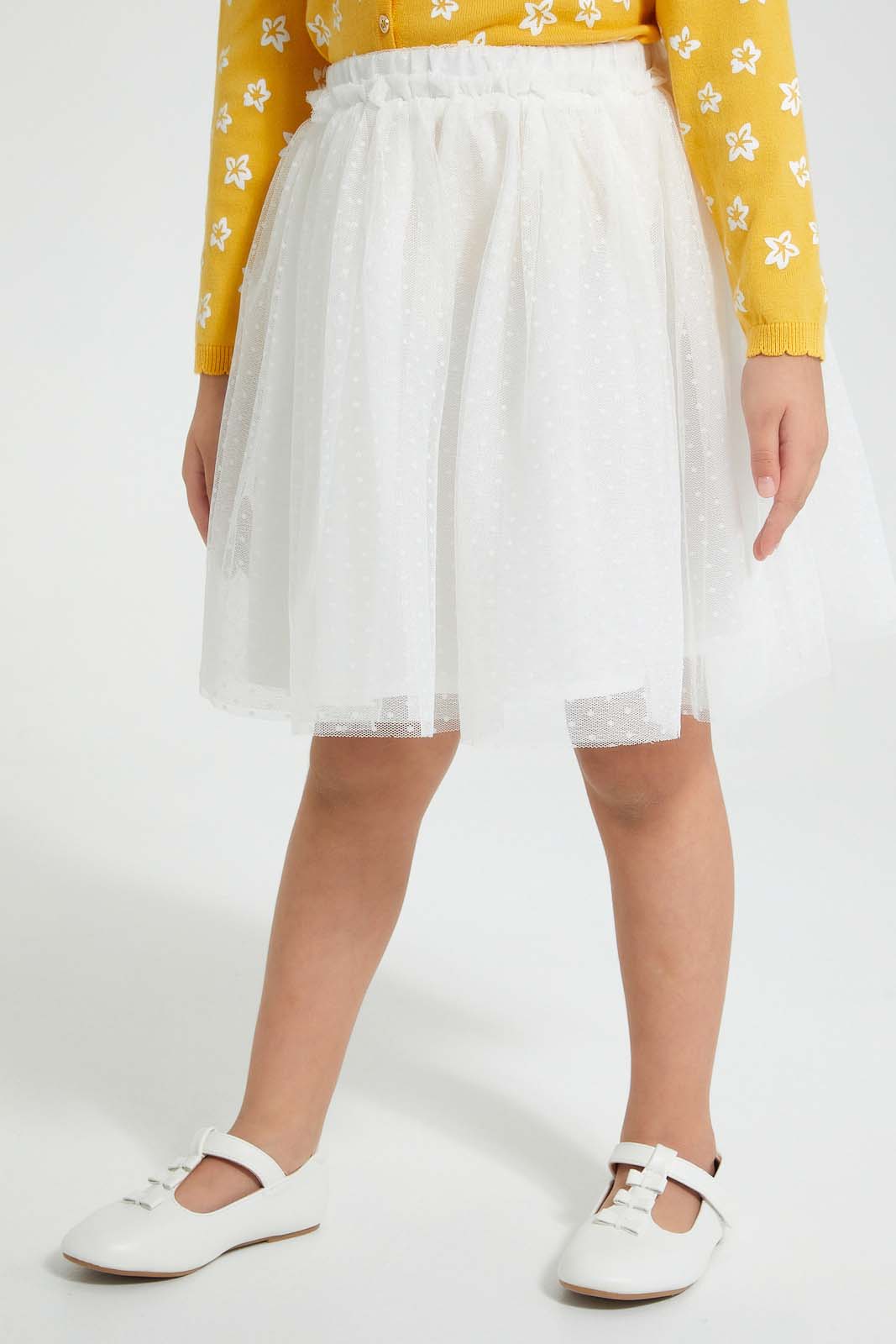 Redtag-Cream-Mesh-Dobby-Skirt-Skirts-Girls-2 to 8 Years