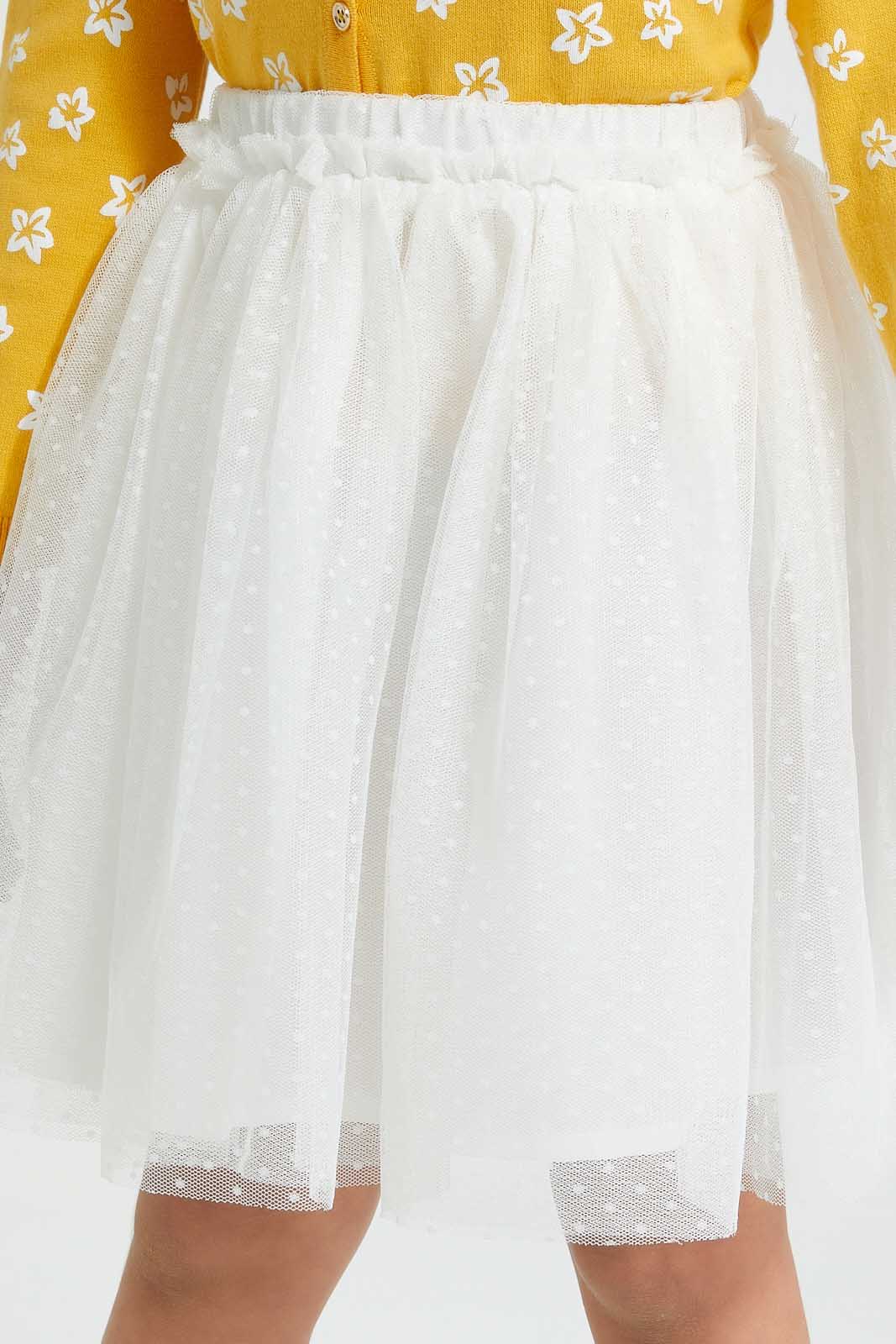 Redtag-Cream-Mesh-Dobby-Skirt-Skirts-Girls-2 to 8 Years