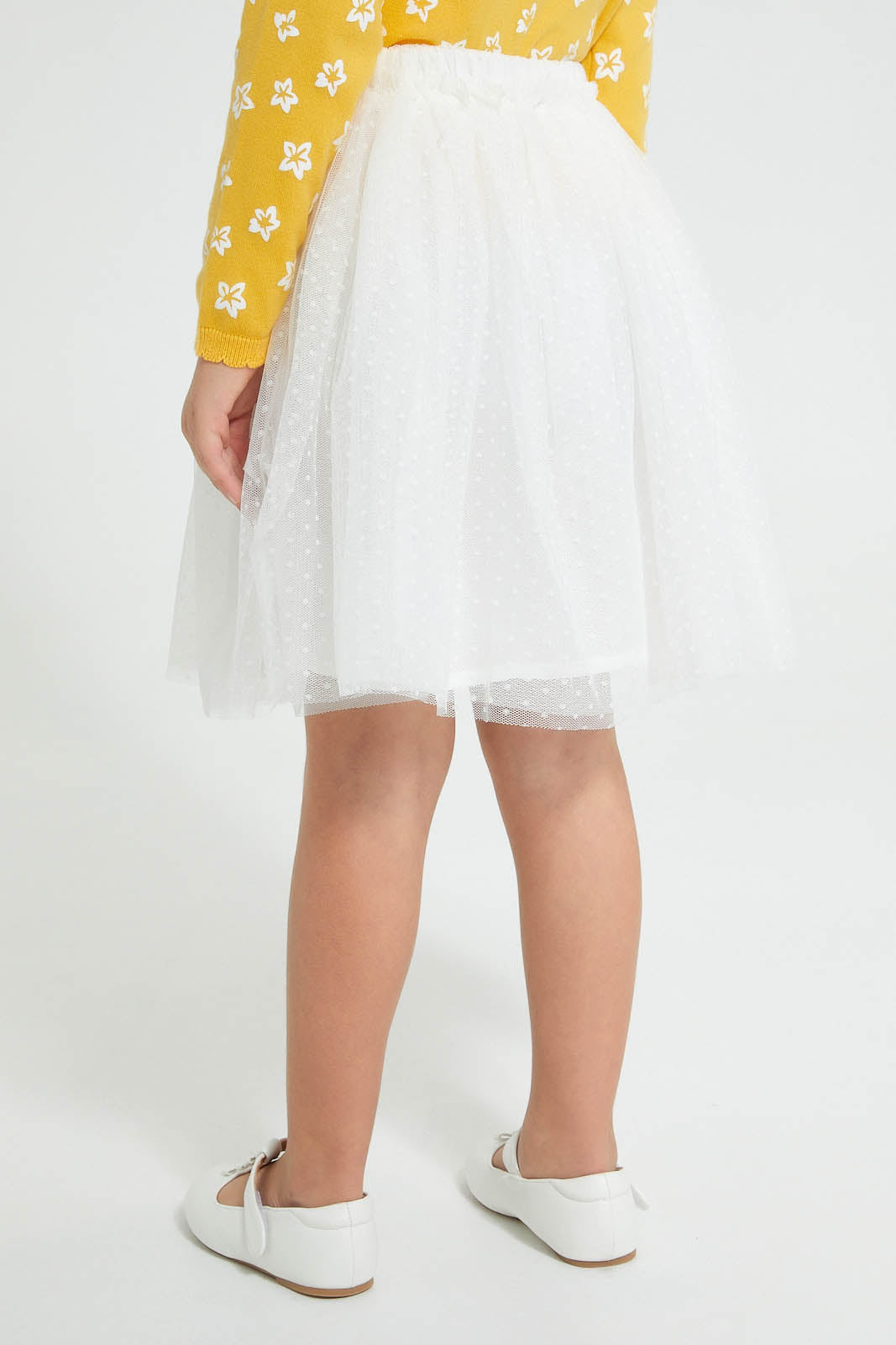 Redtag-Cream-Mesh-Dobby-Skirt-Skirts-Girls-2 to 8 Years
