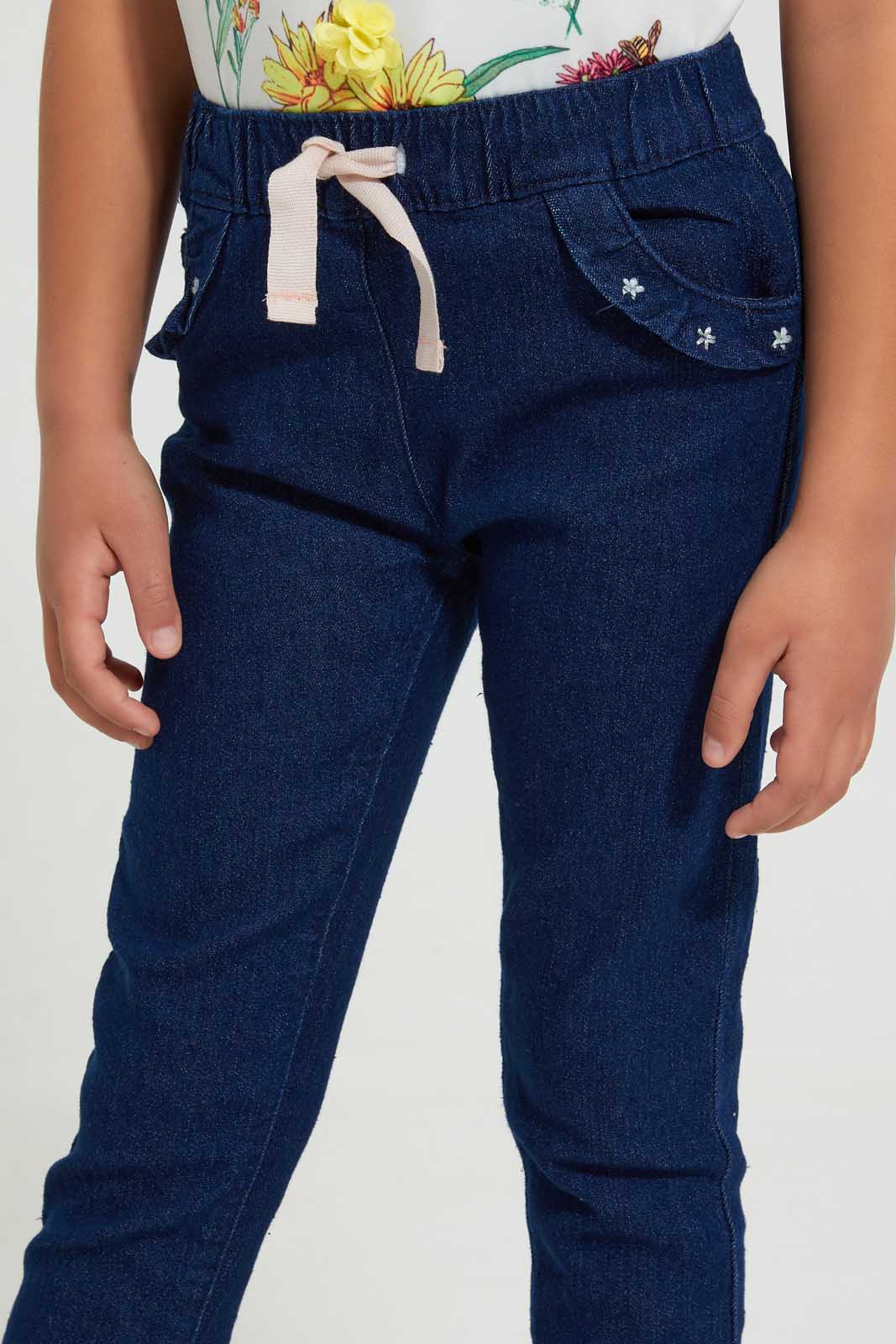 Redtag-Dark-Wash-Pullon-Jogger-Jeans-Regular-Fit-Girls-2 to 8 Years