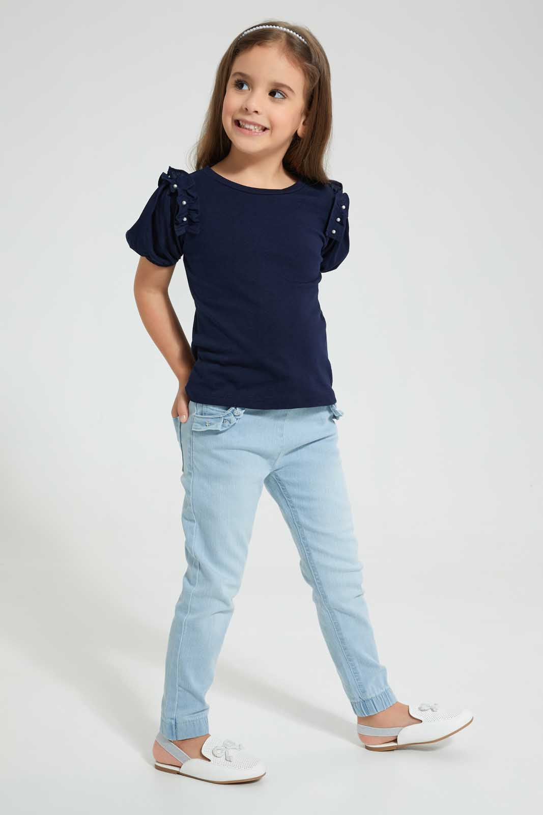 Redtag-Light-Wash-Pullon-Jogger-Jeans-Regular-Fit-Girls-2 to 8 Years