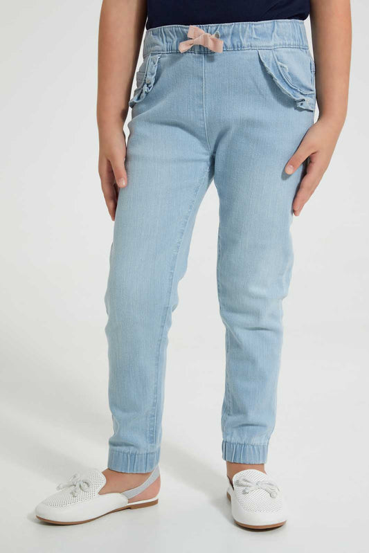 Redtag-Light-Wash-Pullon-Jogger-Jeans-Regular-Fit-Girls-2 to 8 Years