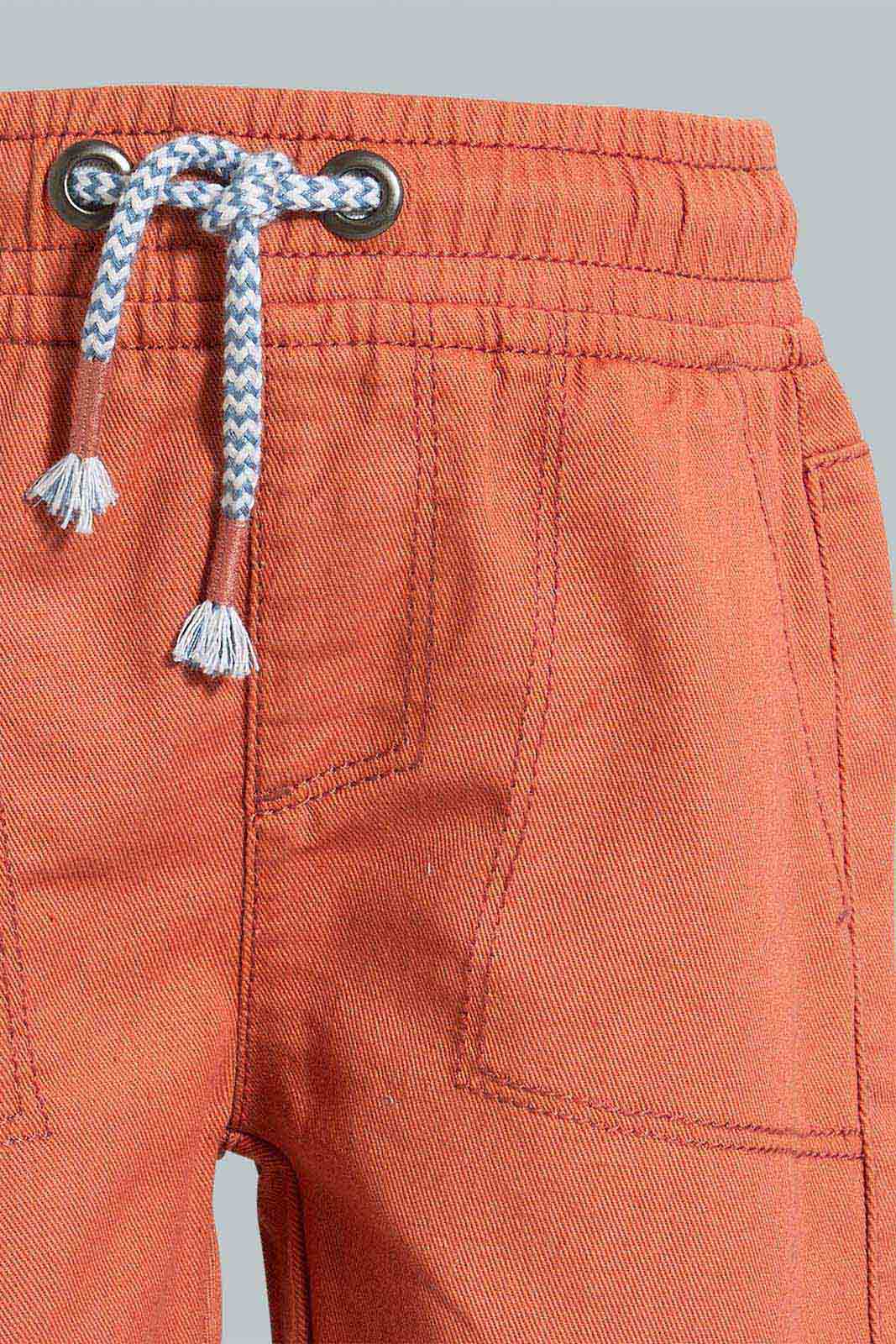 Redtag-White-Car-T-Shirt-With-Orange-Twill-Short-Casual-Set(2-Pack)-Sets-Infant-Boys-3 to 24 Months
