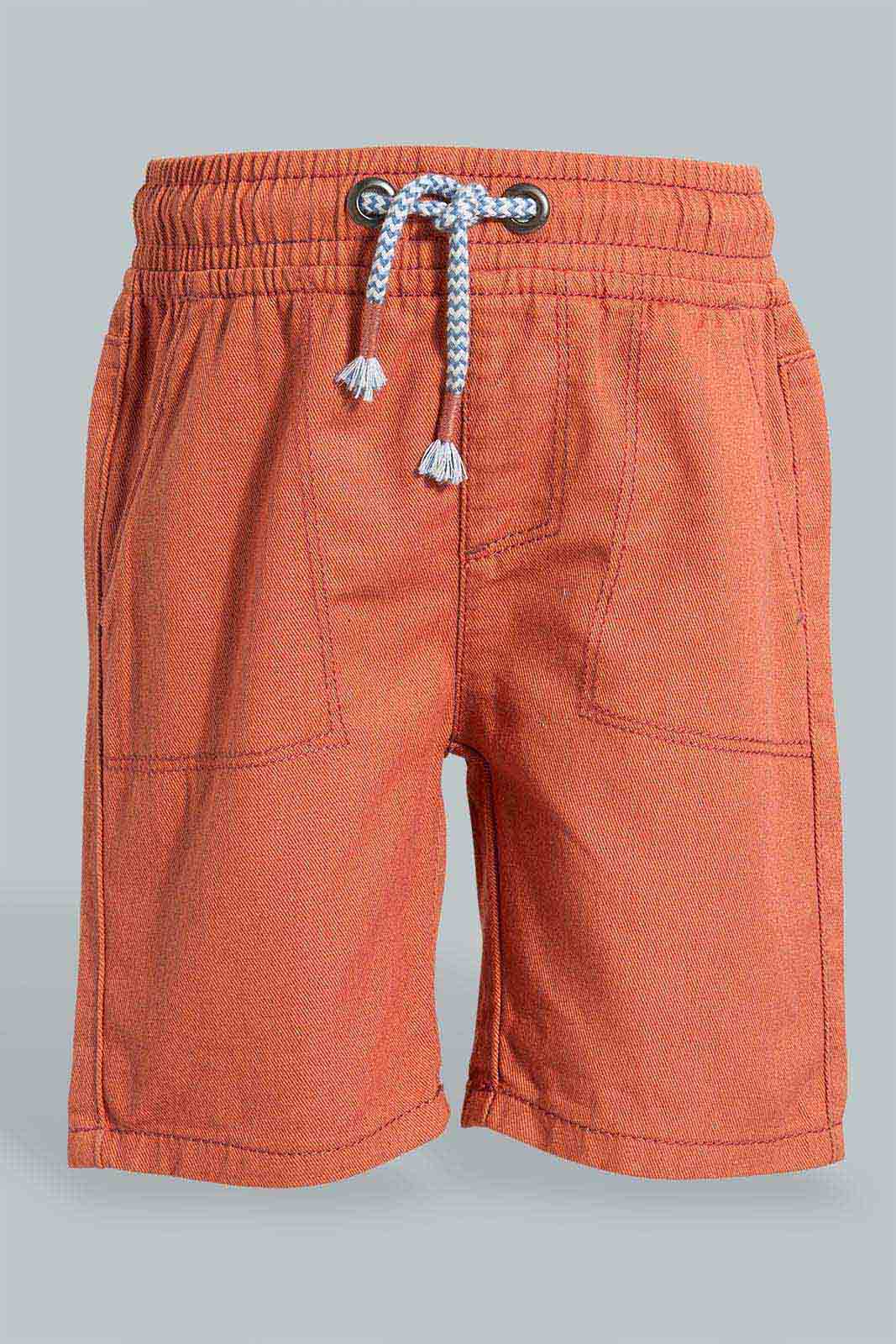 Redtag-White-Car-T-Shirt-With-Orange-Twill-Short-Casual-Set(2-Pack)-Sets-Infant-Boys-3 to 24 Months