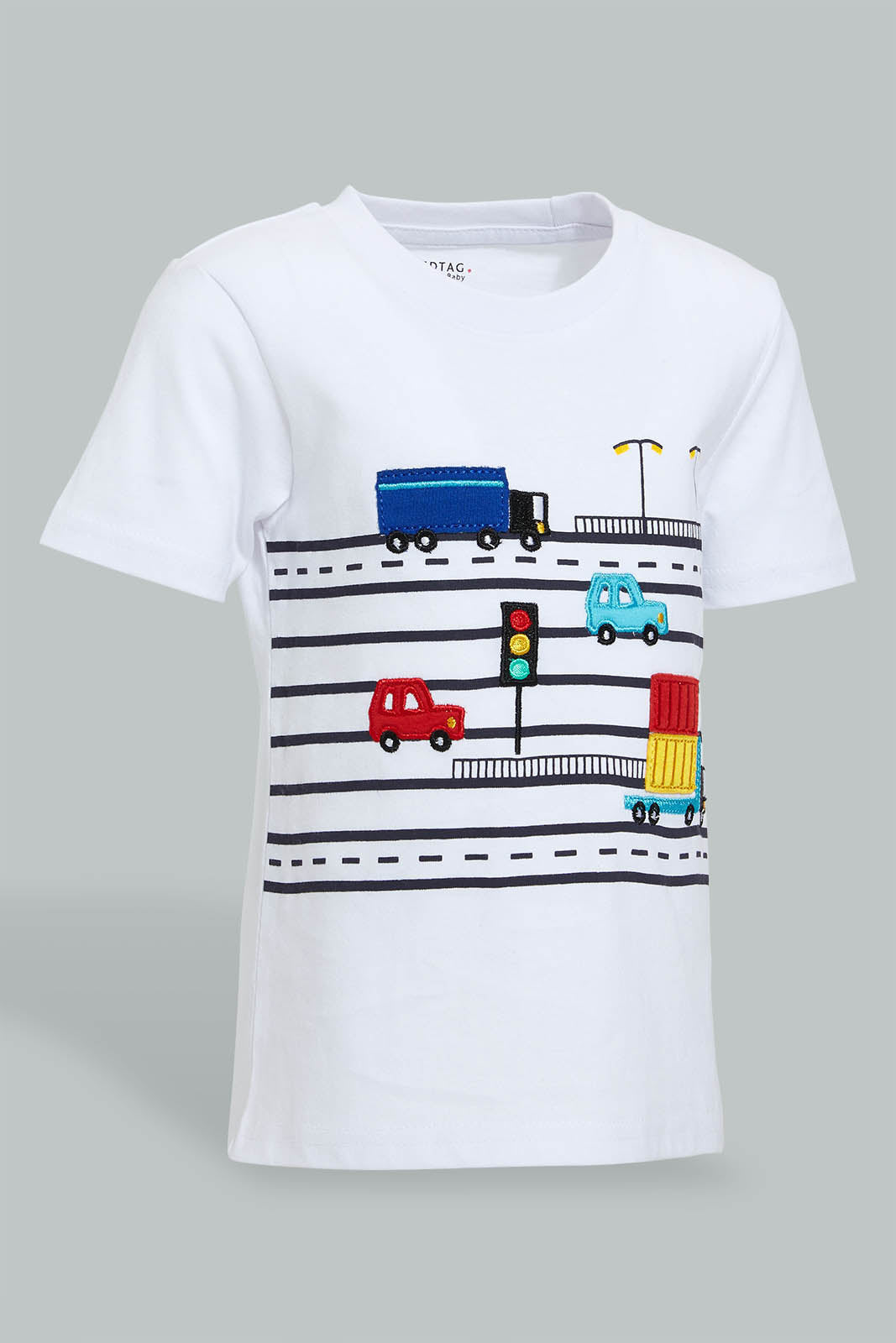 Redtag-White-Car-T-Shirt-With-Orange-Twill-Short-Casual-Set(2-Pack)-Sets-Infant-Boys-3 to 24 Months