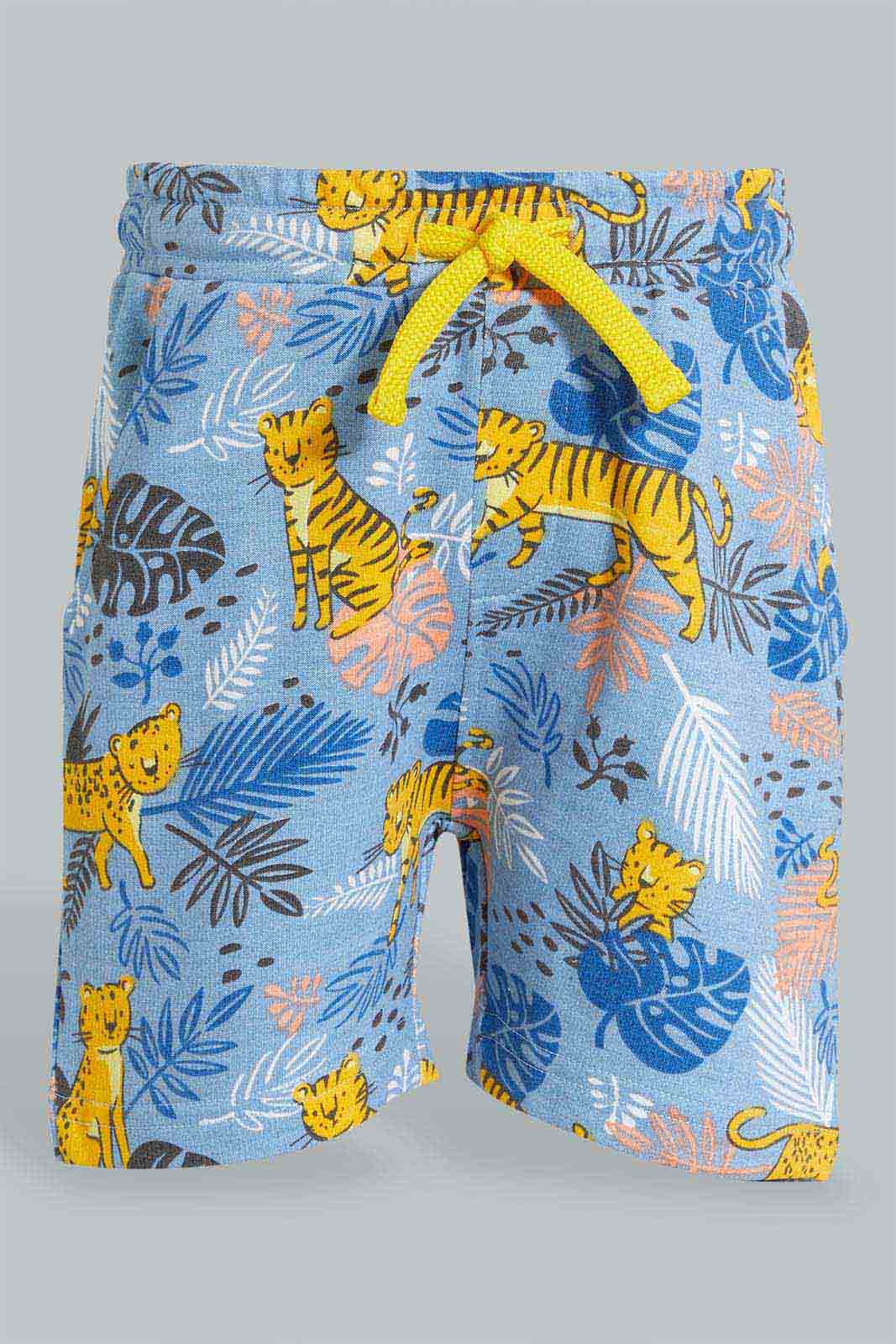 Redtag-Mustard-Tiger-T-Shirt-With-Terry-Short-(2-Pack)-Sets-Infant-Boys-3 to 24 Months