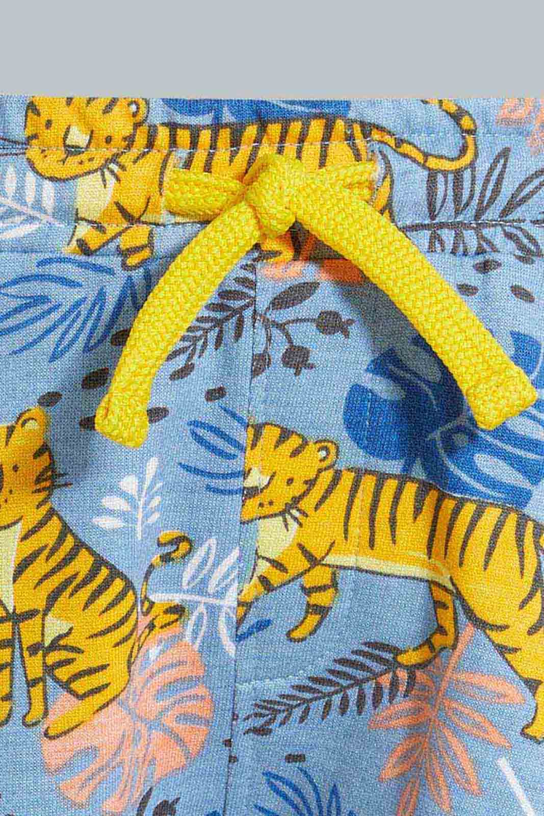 Redtag-Mustard-Tiger-T-Shirt-With-Terry-Short-(2-Pack)-Sets-Infant-Boys-3 to 24 Months