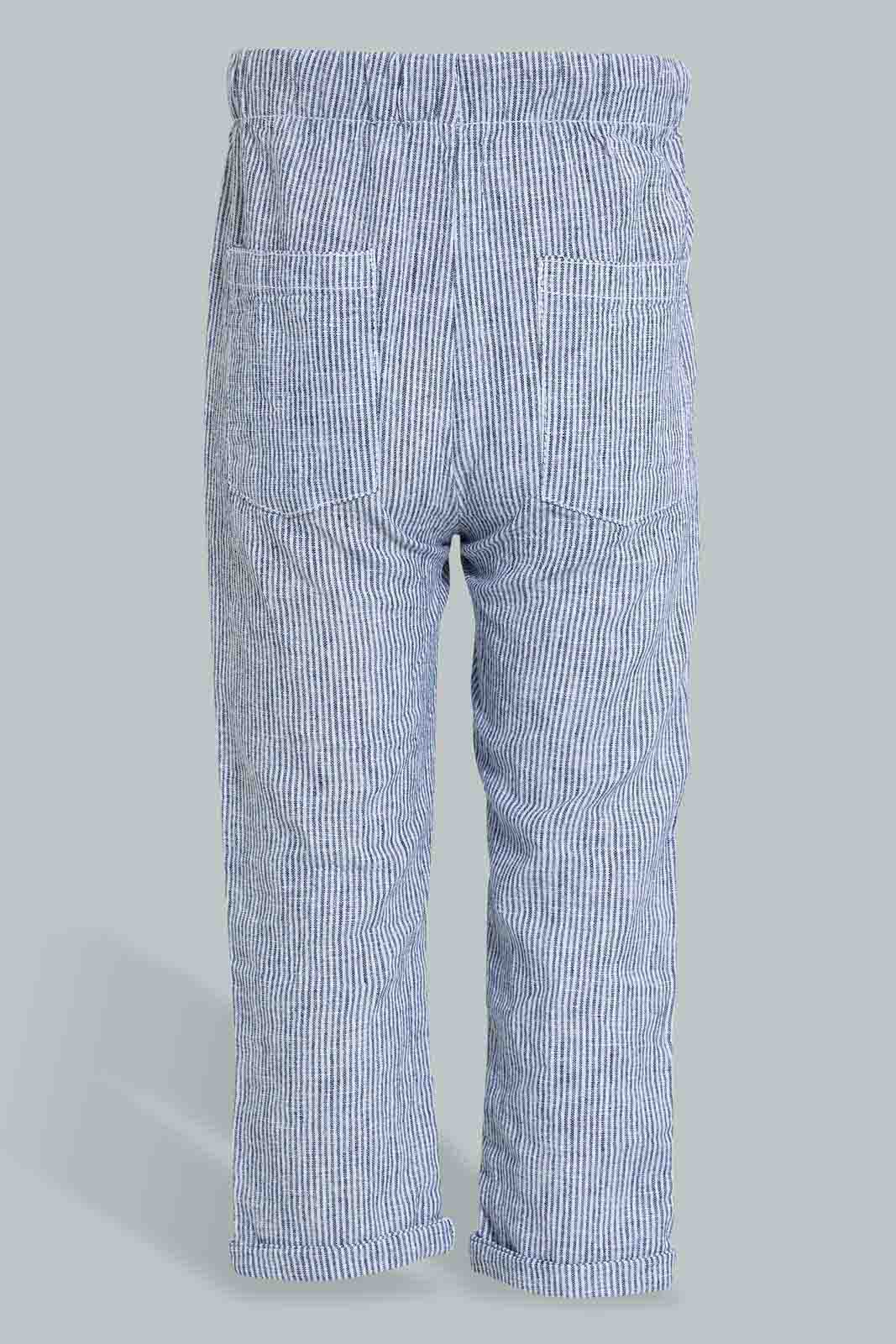 Redtag-Blue-Striped-Linen-Pull-On-Casual-Trousers-Chinos-Infant-Boys-3 to 24 Months