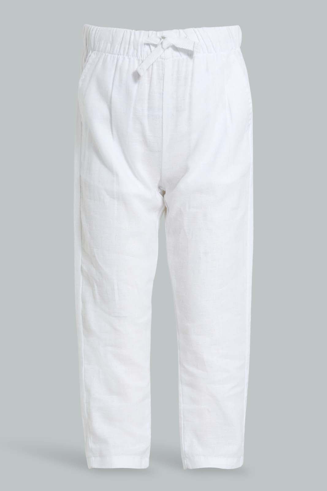 Redtag-White-Linen-Pull-On-Casual-Trousers-Chinos-Infant-Boys-3 to 24 Months