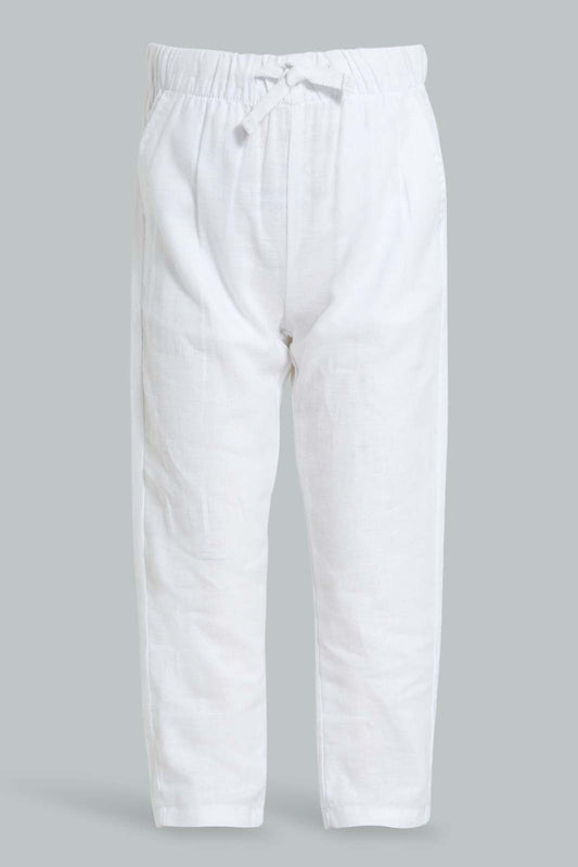 Redtag-White-Linen-Pull-On-Casual-Trousers-Chinos-Infant-Boys-3 to 24 Months