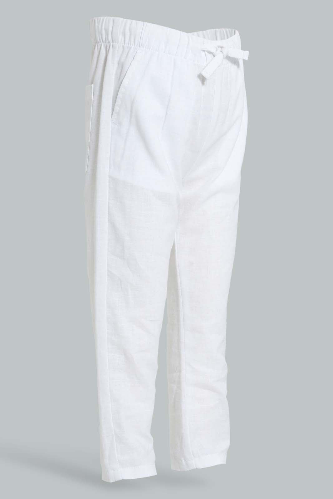 Redtag-White-Linen-Pull-On-Casual-Trousers-Chinos-Infant-Boys-3 to 24 Months