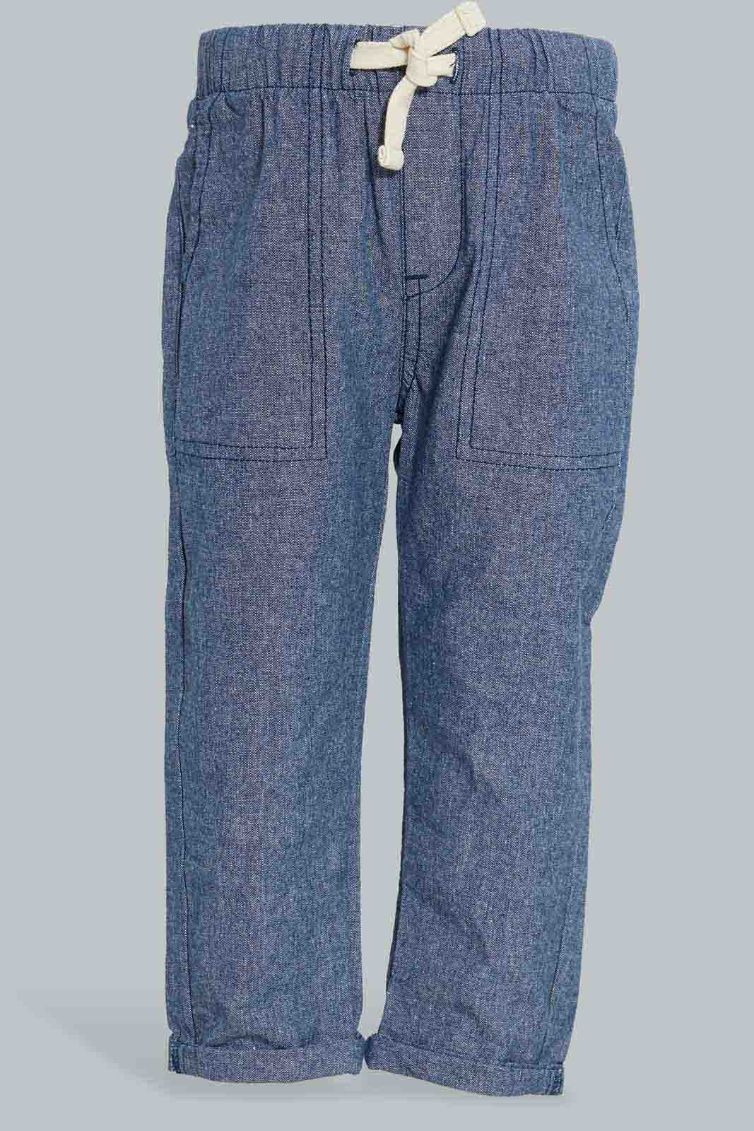 Redtag-Blue-Chambrey-Pull-On-Casual-Trousers-Chinos-Infant-Boys-3 to 24 Months