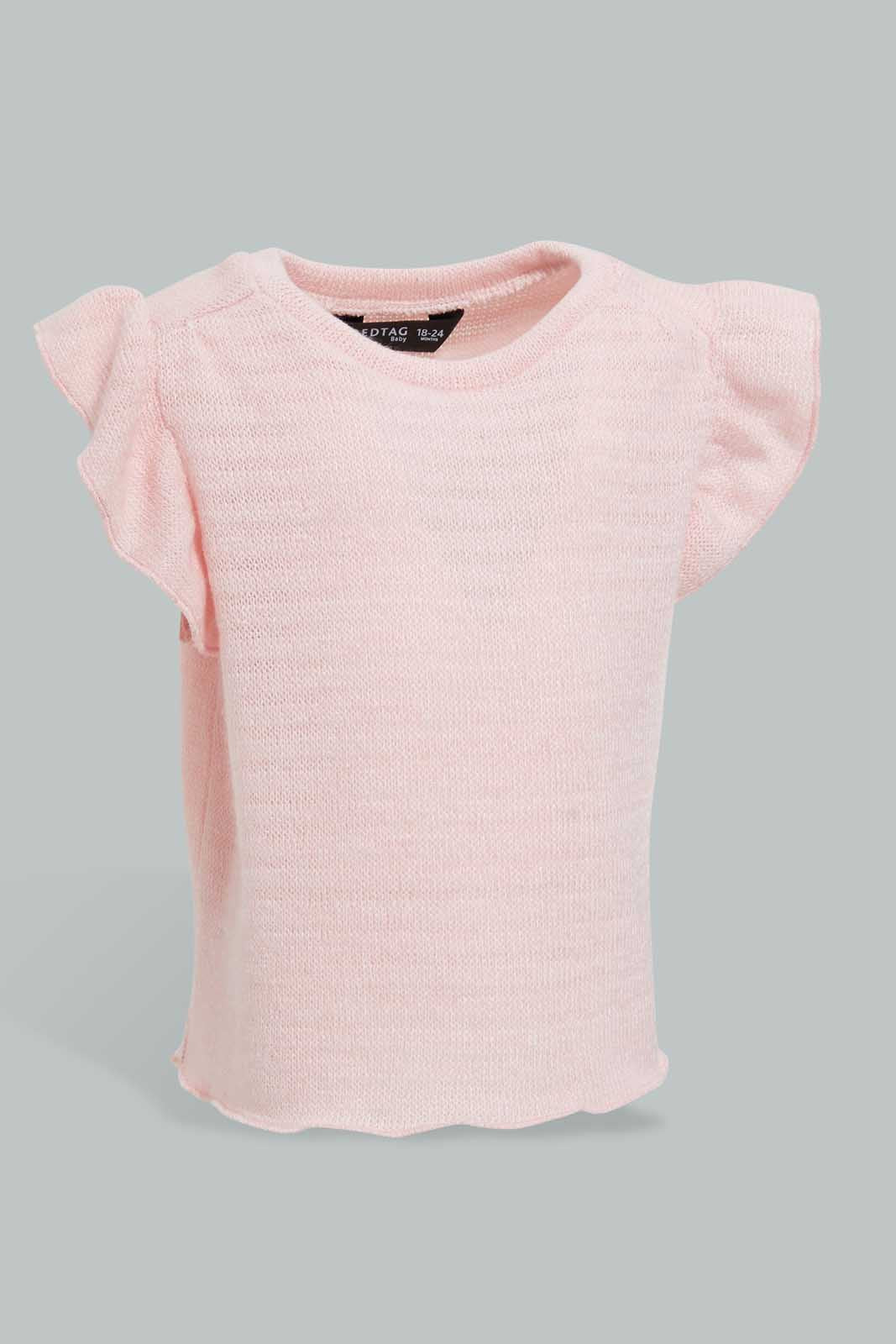 Redtag-Pink-Plain-Jacquard-T-Shirt-Plain-Infant-Girls-3 to 24 Months