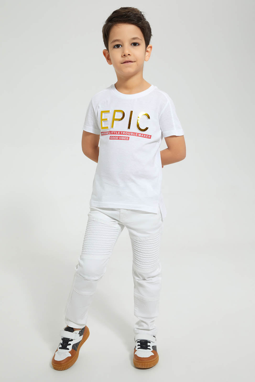 Redtag-White-Biker-Jean-Jeans-Jogger-Fit-Boys-2 to 8 Years