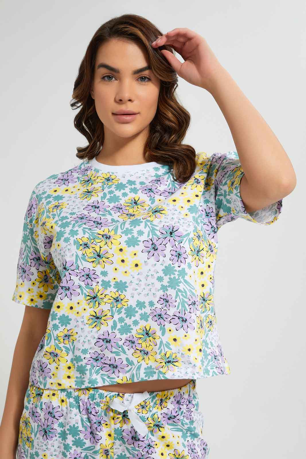Redtag-Off-White-Floral-Printed-Top-And-Shorts-Set-Cami-Sets-Women's-