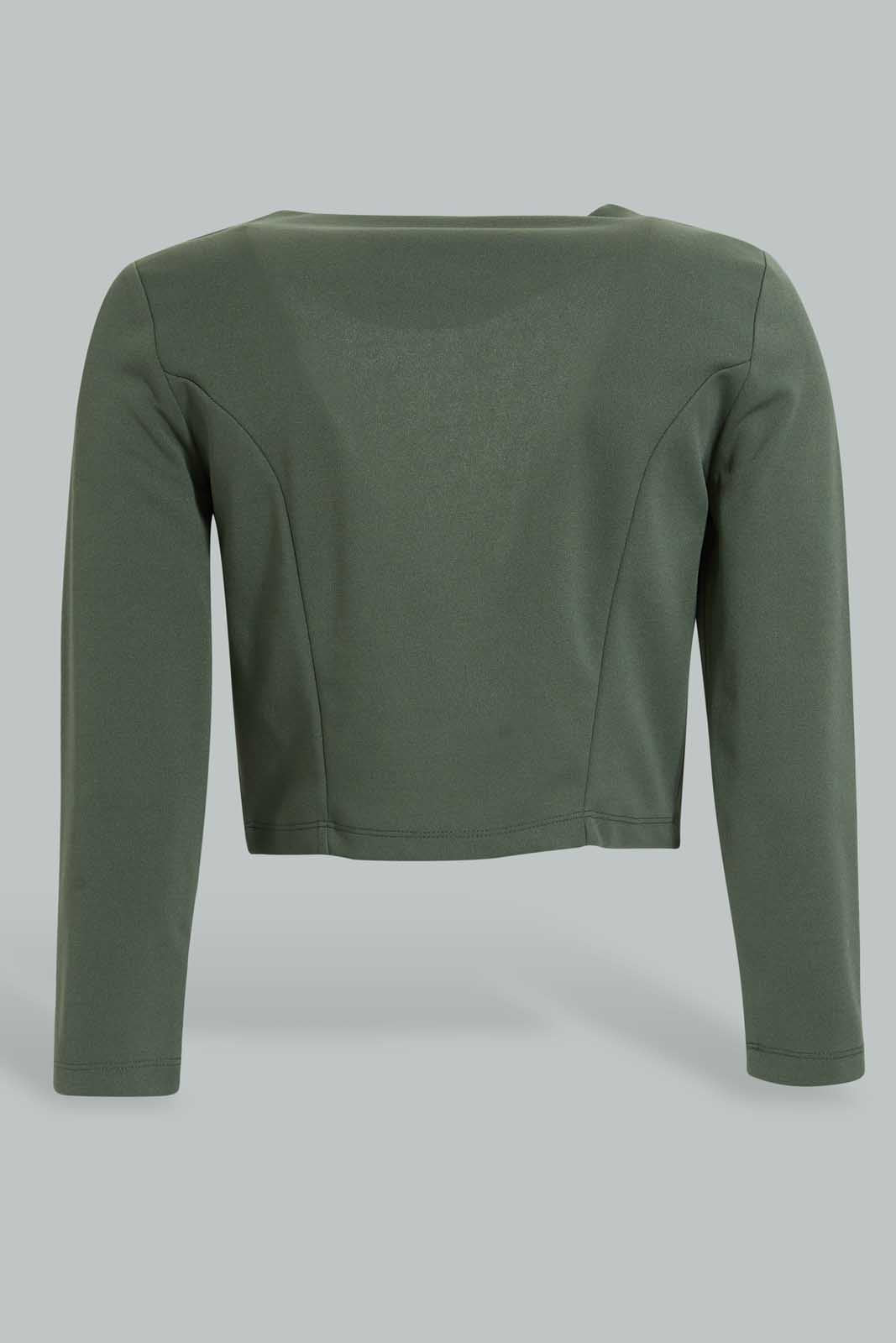 Redtag-Dark-Green-Cropped-Jacket-Jackets-Women's-