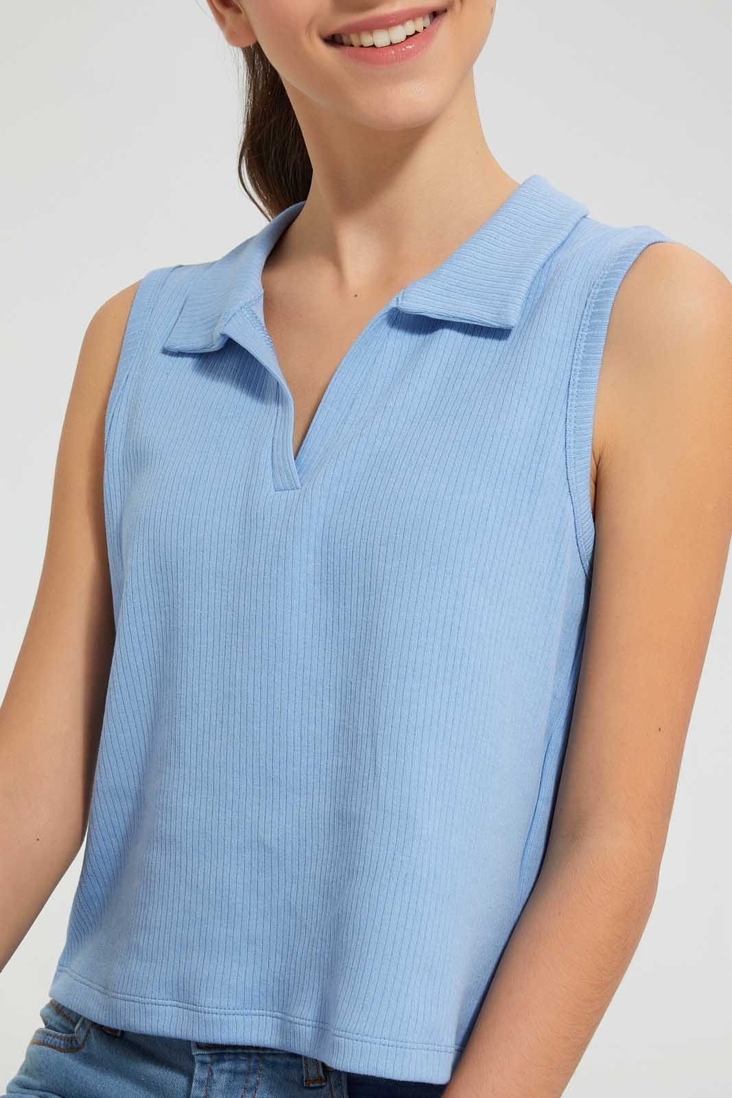 Pink Collared Ribbed Top