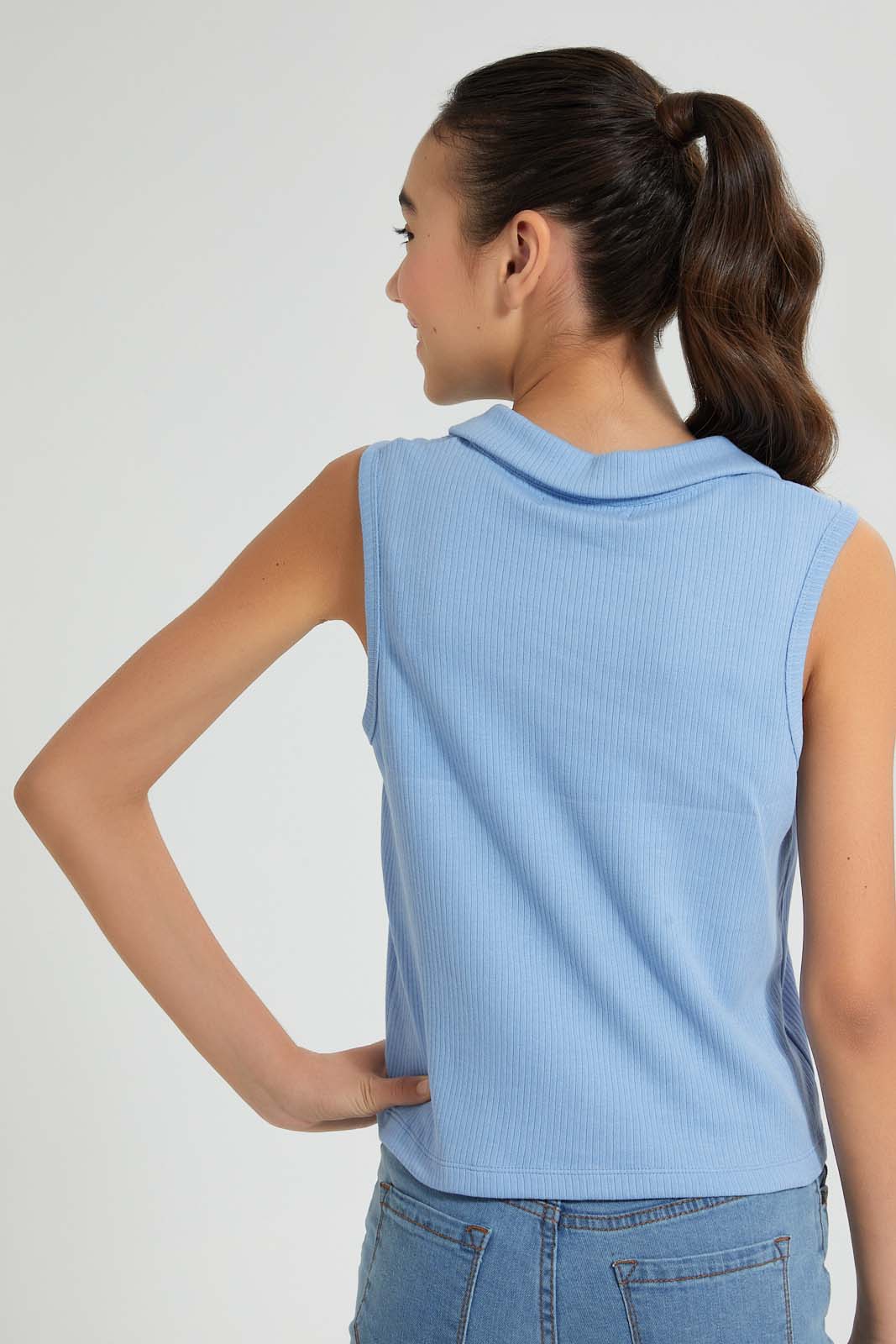 Pink Collared Ribbed Top