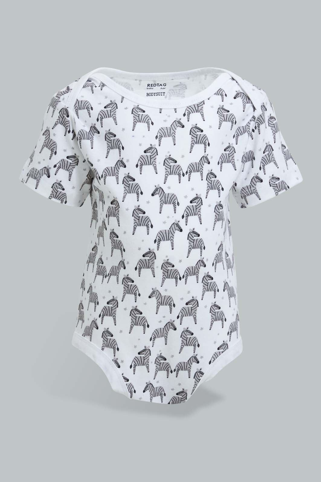 Redtag-Yellow--And-Grey-Animal-Print-5-Piece-Pack-Body-Suit-Bodysuits-Baby-0 to 12 Months