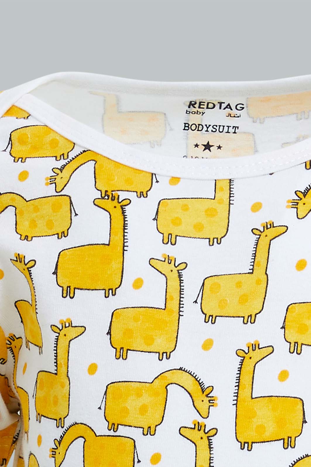 Redtag-Yellow--And-Grey-Animal-Print-5-Piece-Pack-Body-Suit-Bodysuits-Baby-0 to 12 Months