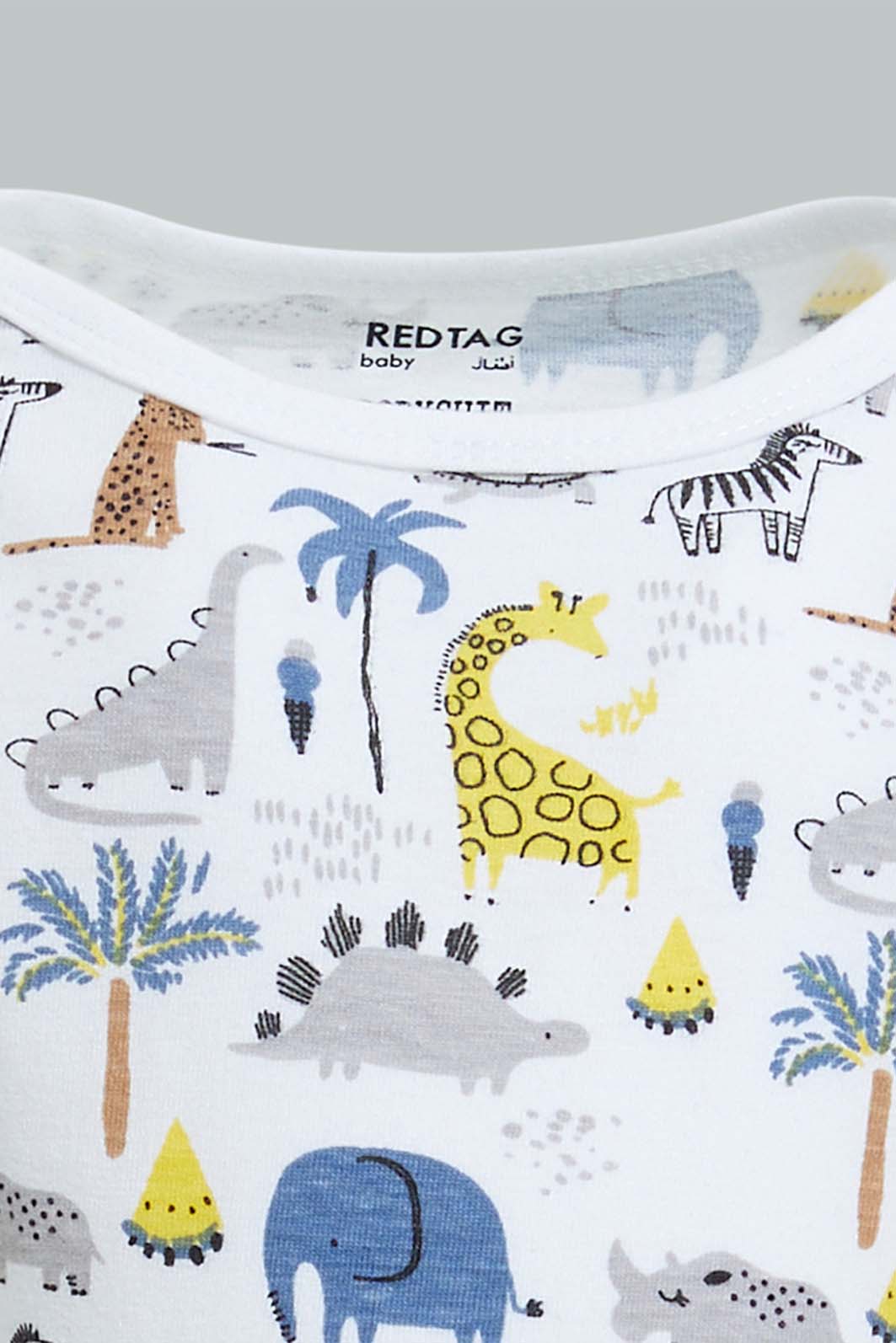 Redtag-Yellow--And-Grey-Animal-Print-5-Piece-Pack-Body-Suit-Bodysuits-Baby-0 to 12 Months