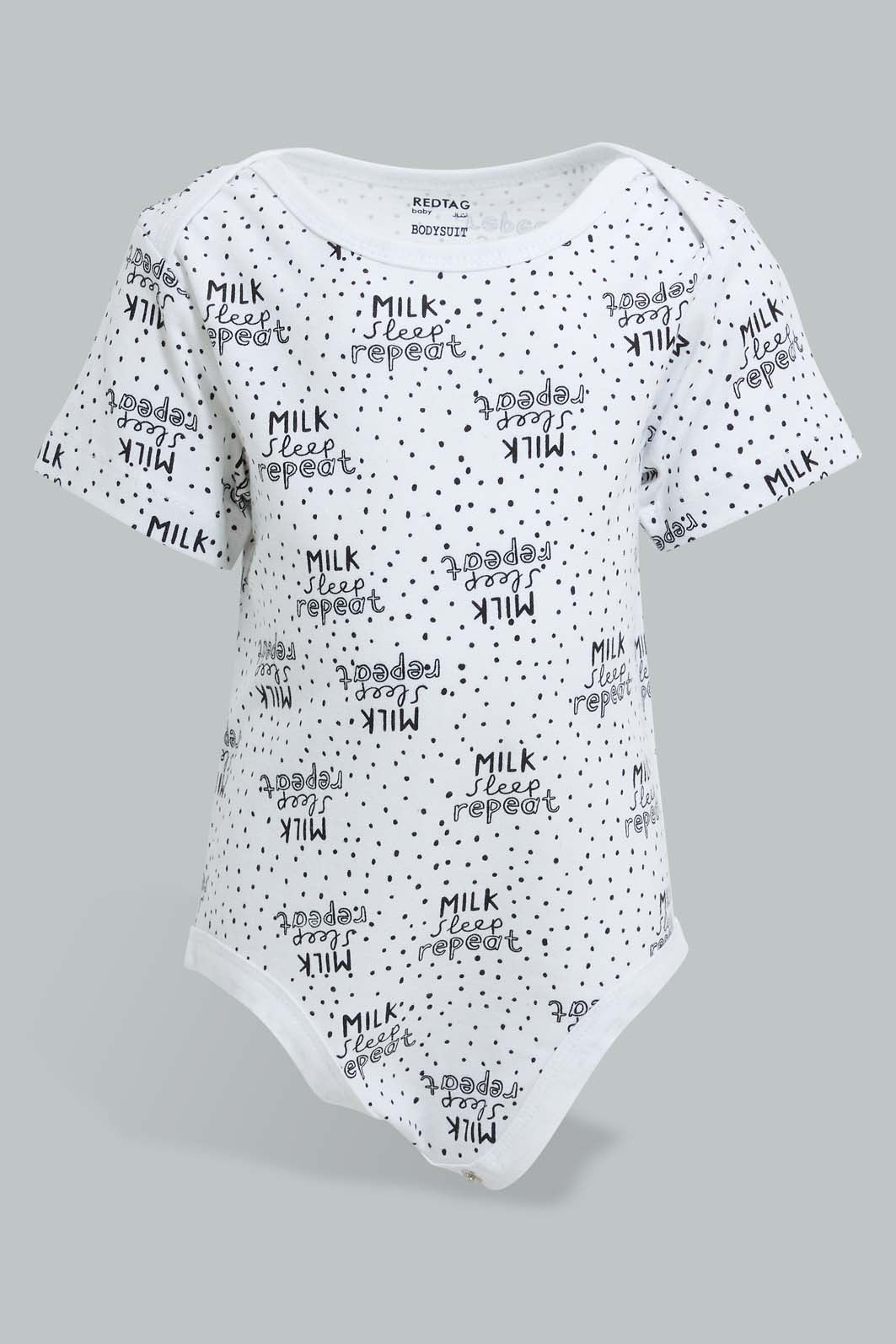 Redtag-White-And-Black-Mono-Chrome-5-Piece-Pack-Body-Suit-Bodysuits-Baby-0 to 12 Months