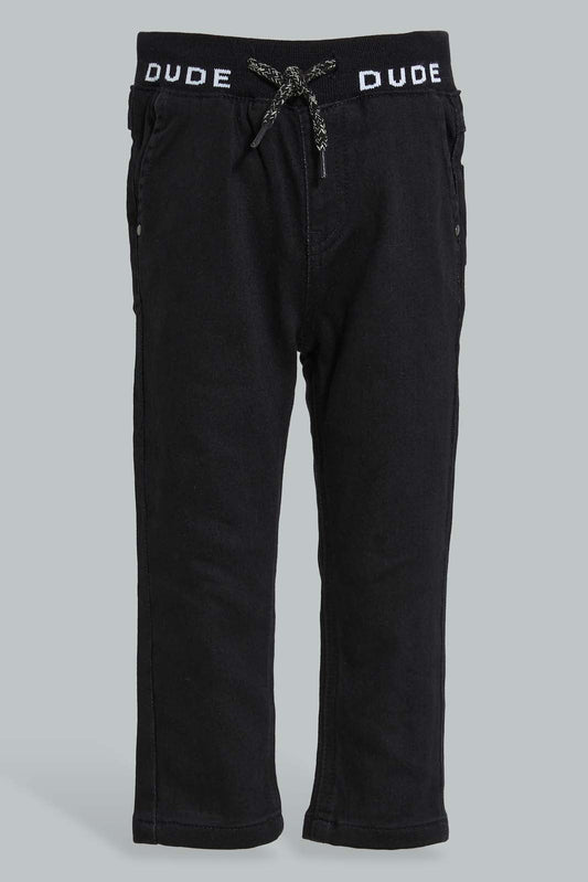 Redtag-Black-Knit-Denim-With-Rib-Waistband-Jeans-Slim-Fit-Infant-Boys-3 to 24 Months