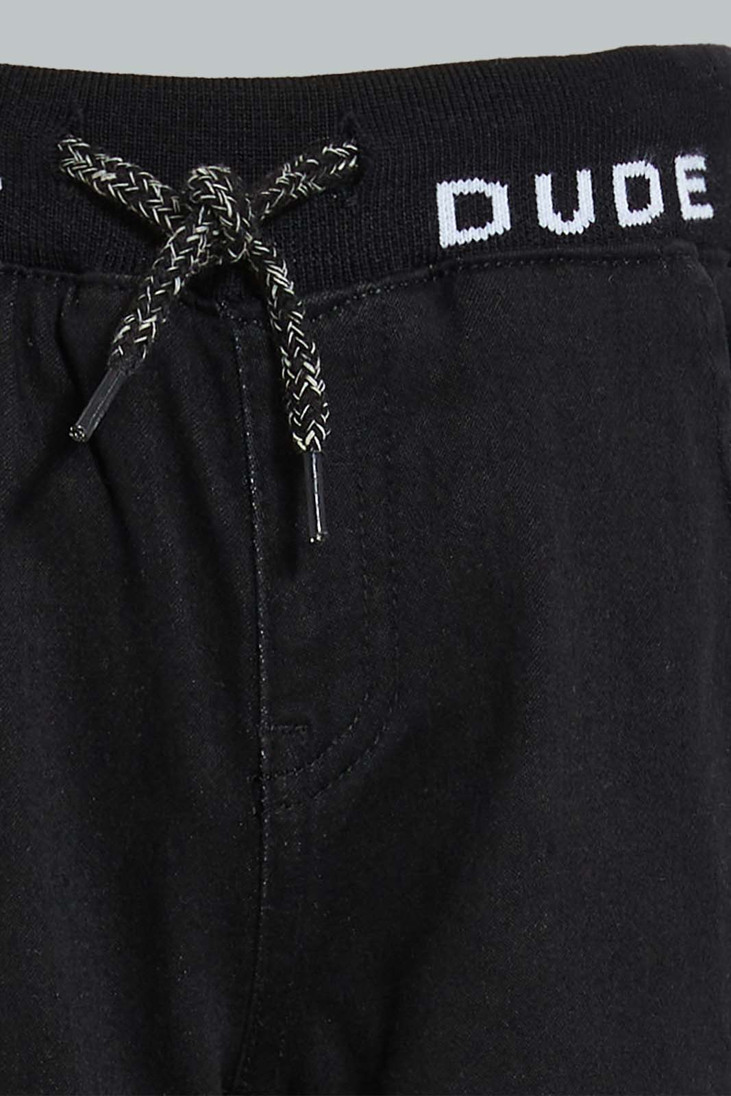 Redtag-Black-Knit-Denim-With-Rib-Waistband-Jeans-Slim-Fit-Infant-Boys-3 to 24 Months