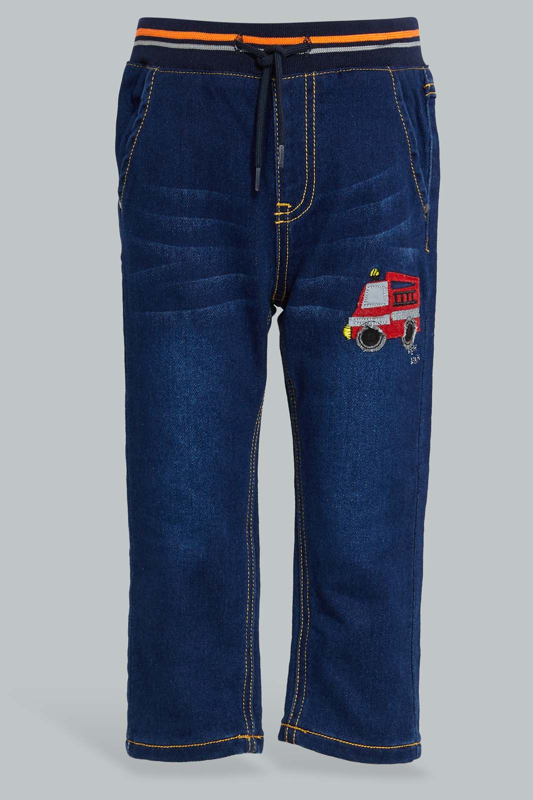 Redtag-Dark-Wash-Knit-Denim-With-Rib-Waistband-Jeans-Slim-Fit-Infant-Boys-3 to 24 Months