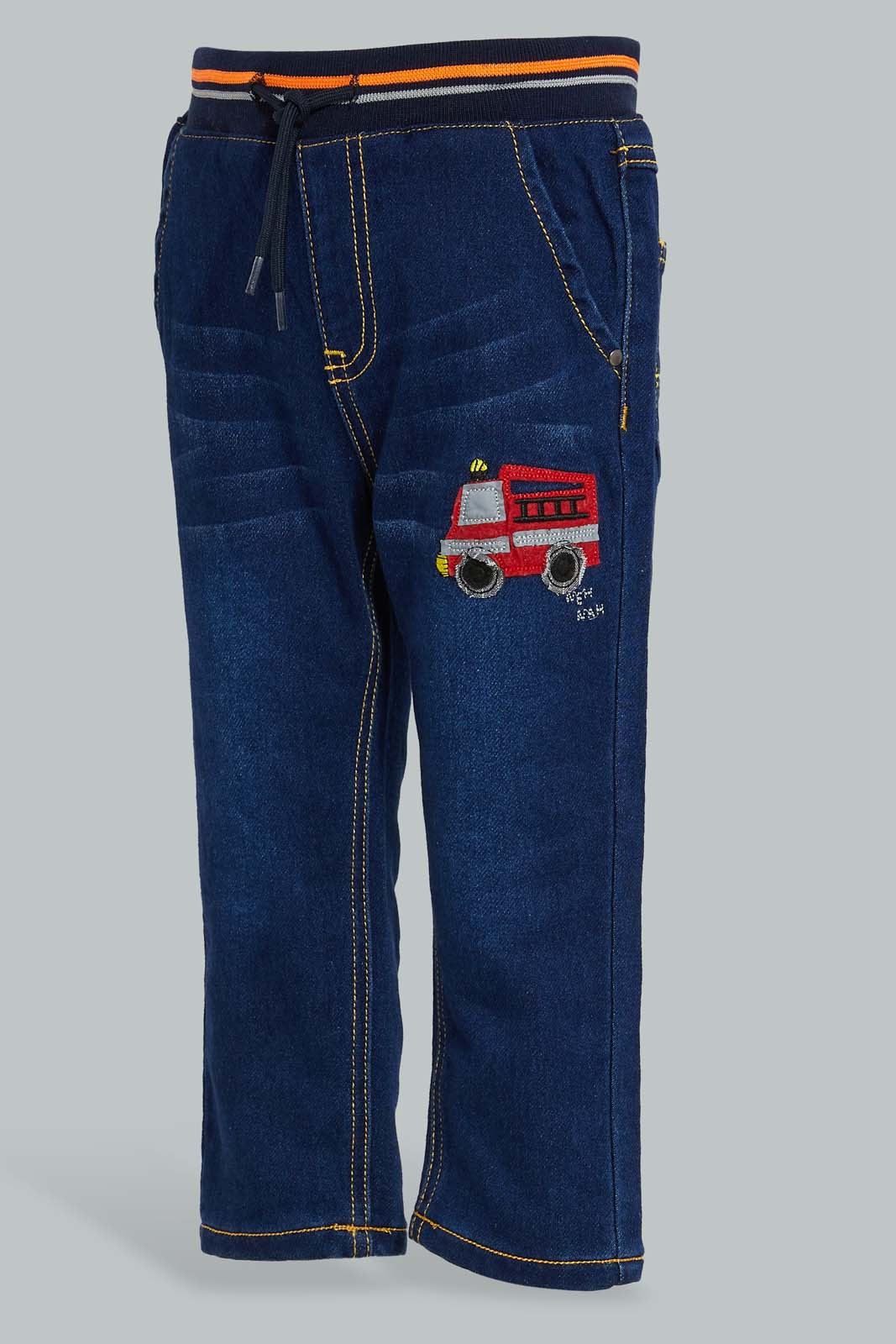 Redtag-Dark-Wash-Knit-Denim-With-Rib-Waistband-Jeans-Slim-Fit-Infant-Boys-3 to 24 Months