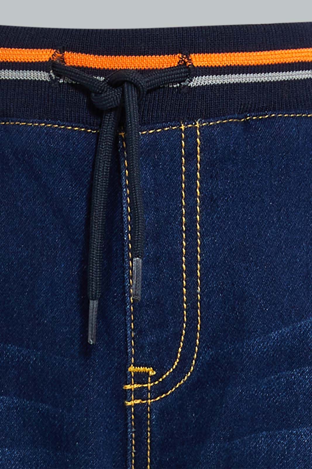 Redtag-Dark-Wash-Knit-Denim-With-Rib-Waistband-Jeans-Slim-Fit-Infant-Boys-3 to 24 Months