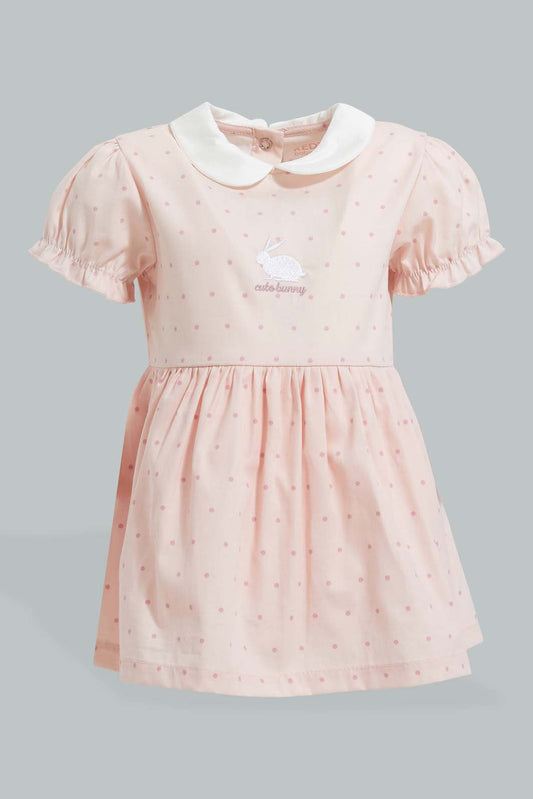 Redtag-Pink-Peterpan-Collar-Bunnt-Dress-Dresses-Baby-0 to 12 Months