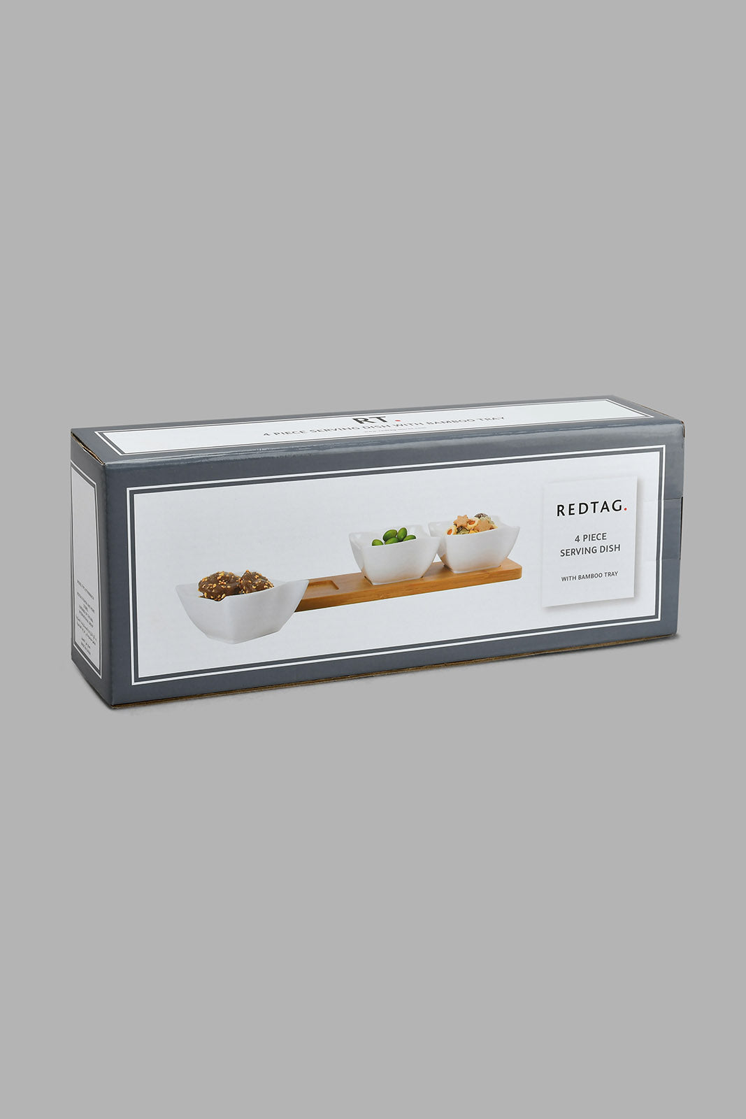 Redtag-White-Square-Bowl-With-Bamboo-Tray-(4-Piece)-Colour:White,-Filter:Home-Dining,-HMW-DIN-Serving-Dish,-New-In,-New-In-HMW-DIN,-Non-Sale,-S22A,-Section:Homewares-Home-Dining-