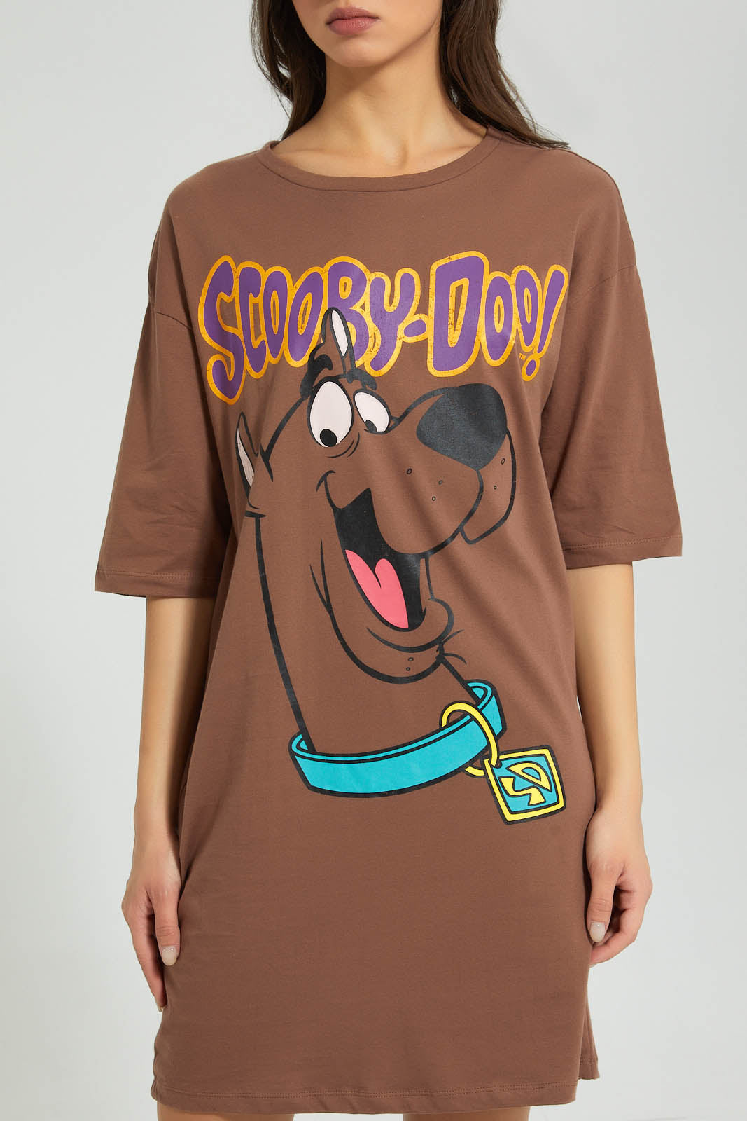 Redtag-Brown-Scooby-Doo-Long-Line-Character-T-Shirt-Graphic-Prints-Women's-