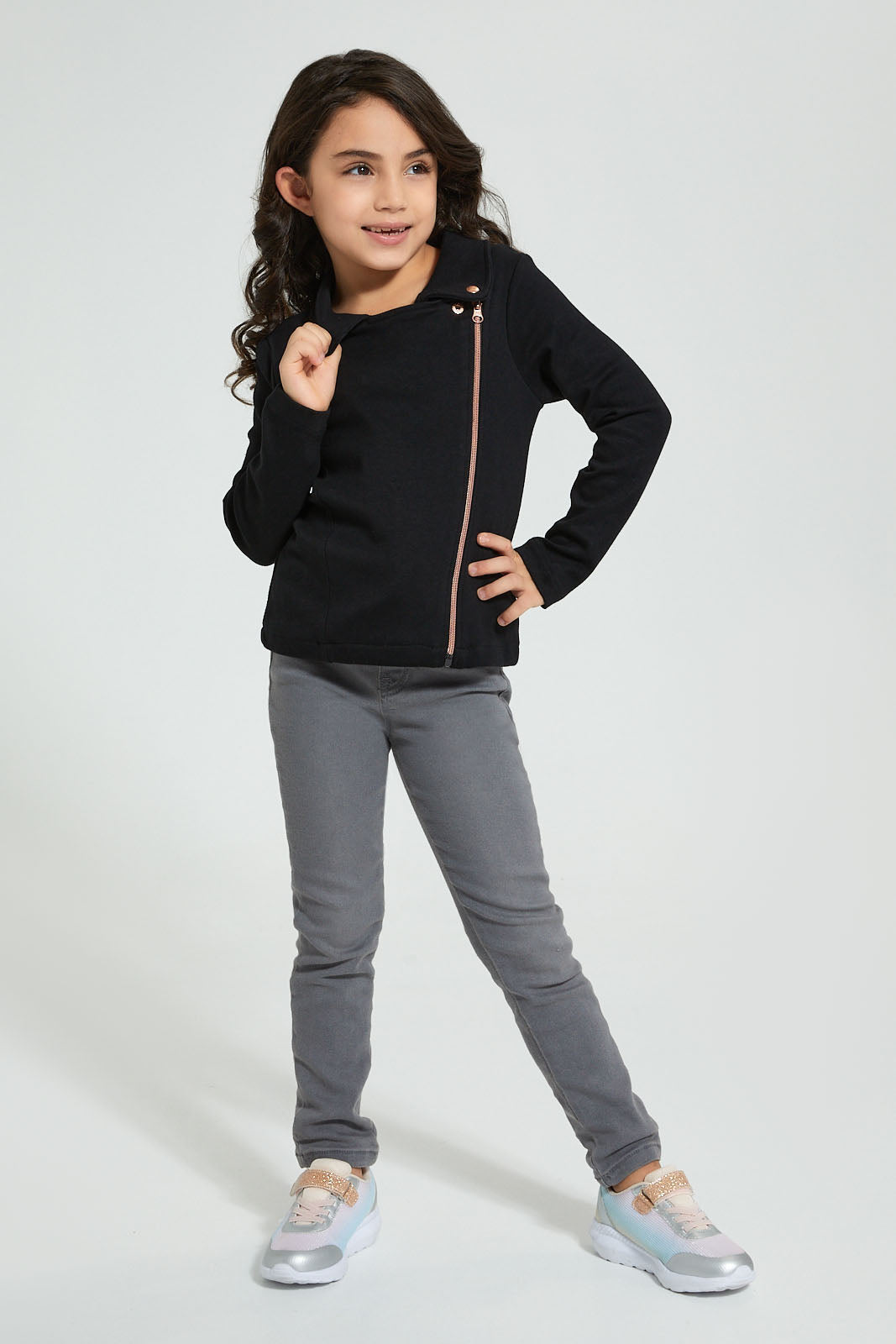 Redtag-Black-Knitted-Jacket-Jackets-Girls-2 to 8 Years
