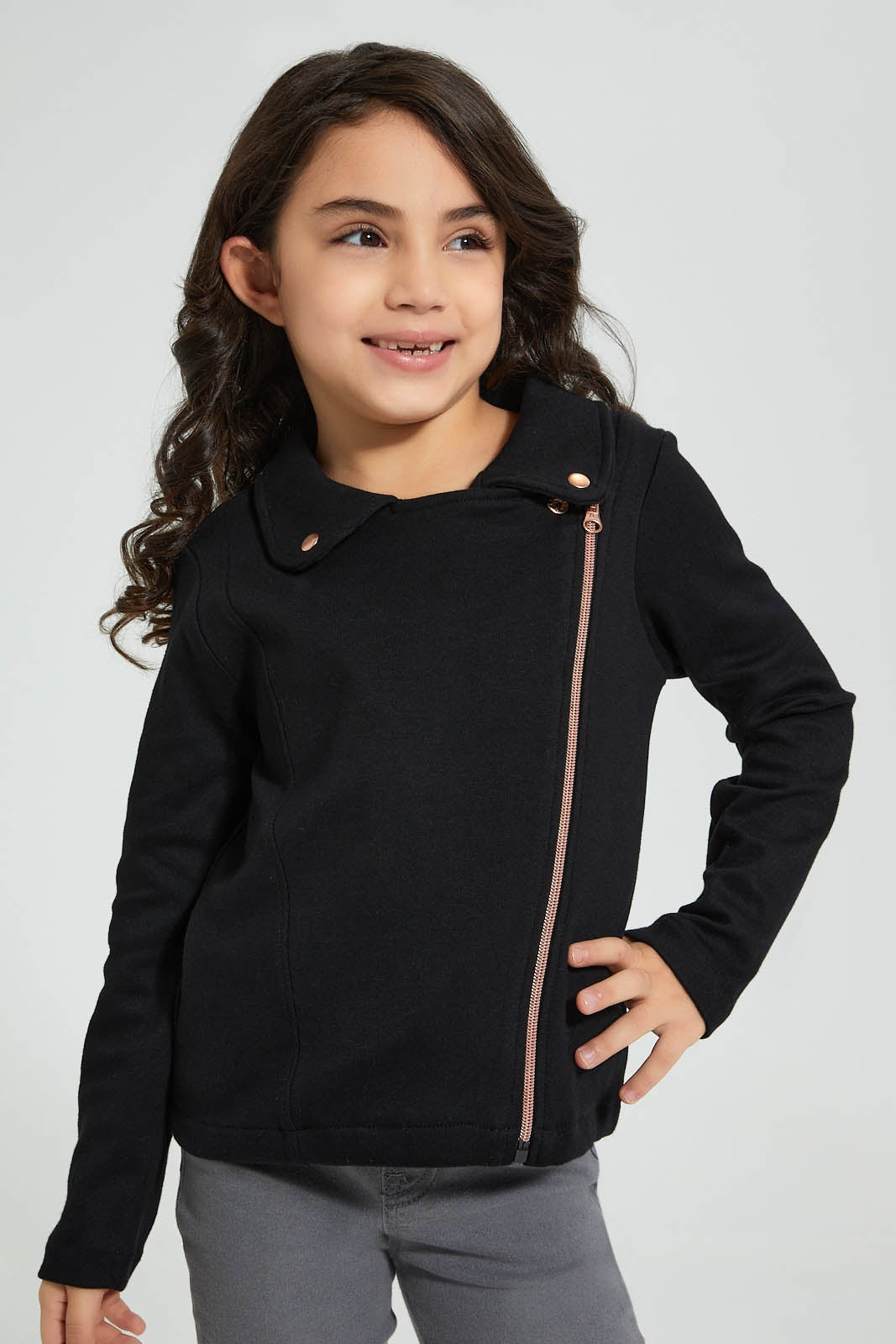 Redtag-Black-Knitted-Jacket-Jackets-Girls-2 to 8 Years