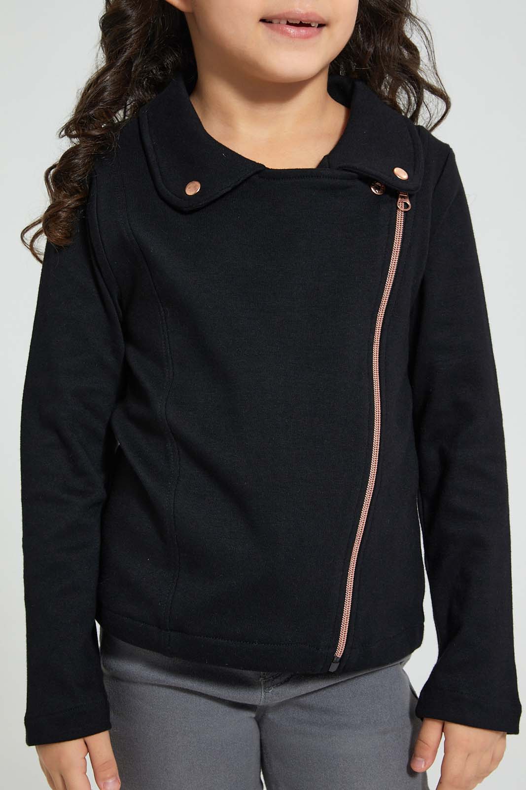 Redtag-Black-Knitted-Jacket-Jackets-Girls-2 to 8 Years
