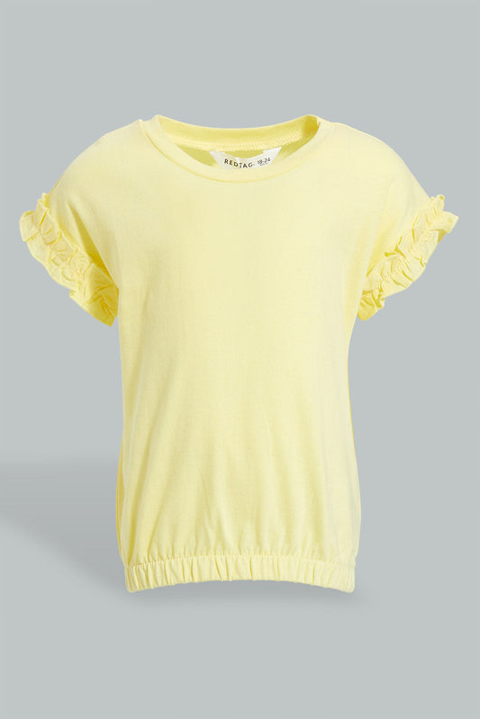 Redtag-Yellow-Elasticated-Hem-Jersey-Top-Blouses-Infant-Girls-3 to 24 Months
